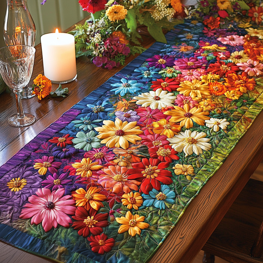 Blossom Mood Quilted Table Runner Floral Table Runner Dad Birthday Gifts
