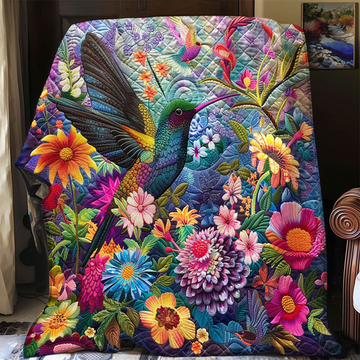 Blossom N Hummingbird Quilt Blanket Best Throw Blanket Awesome Mother's Day Gifts 2025