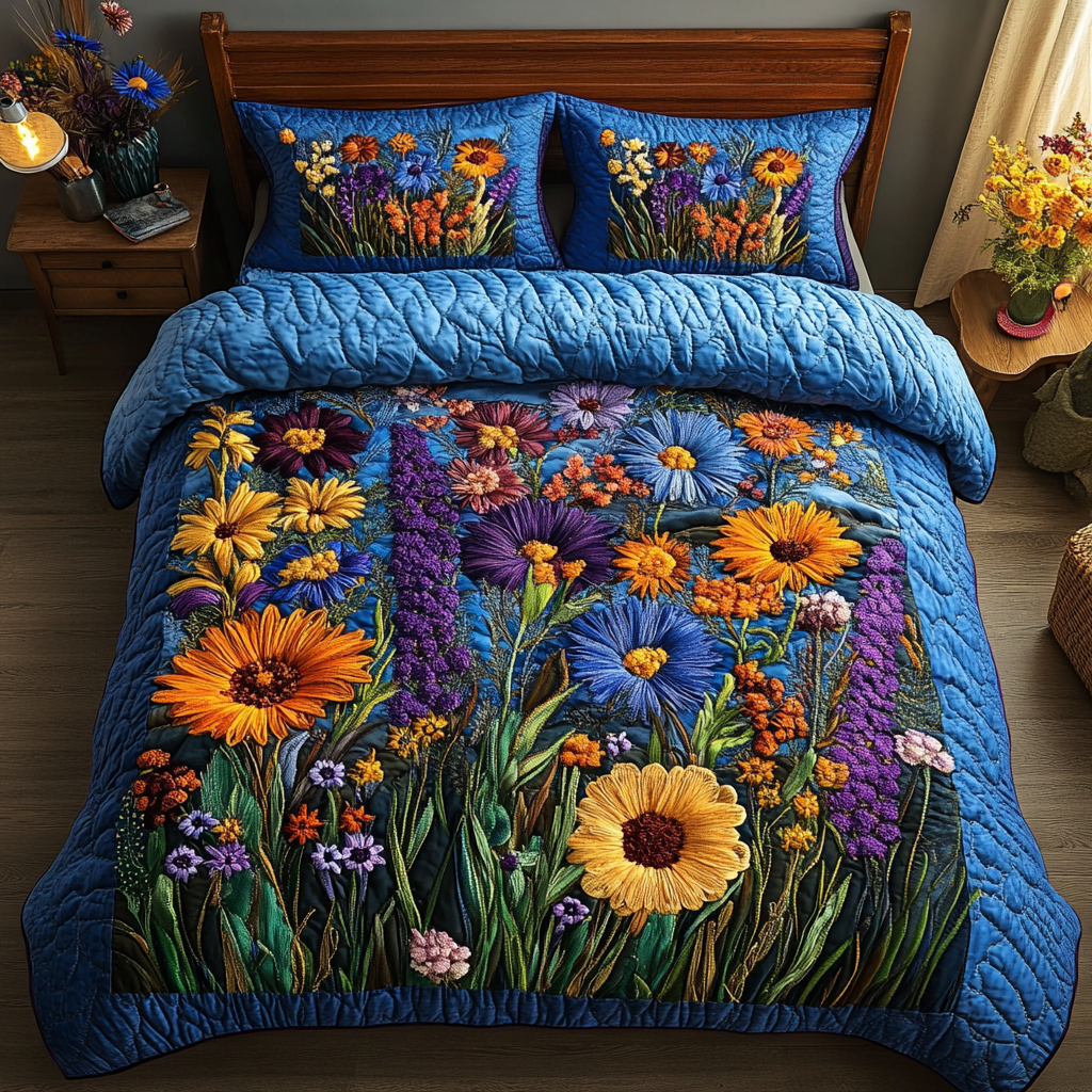 Blossom Nest Quilted Bedding Set Bed Decorations Flower Lavender Gifts For Women