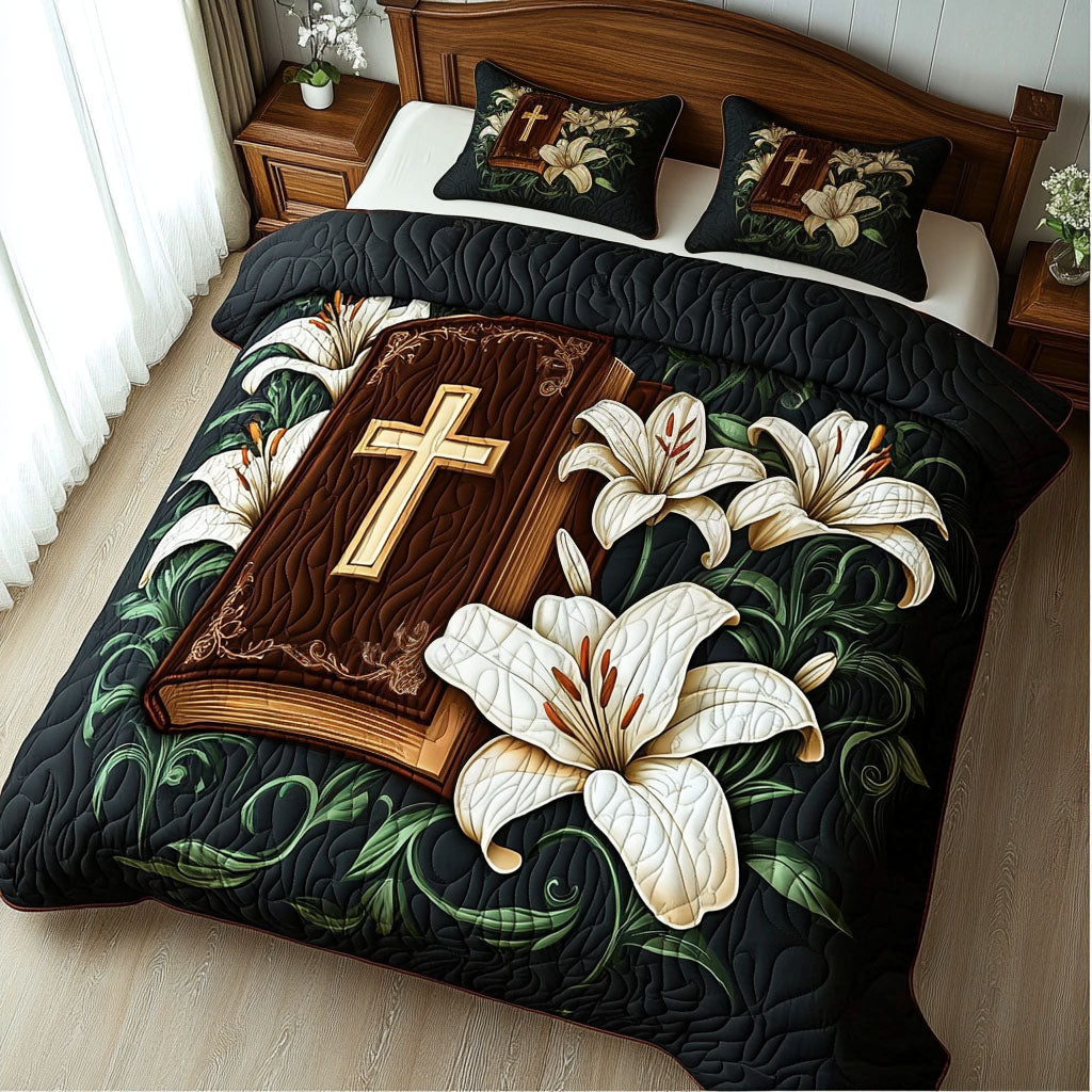 Blossom of Faith Quilted Bedding Set Aesthetic Room Decor Unique Christian Gifts
