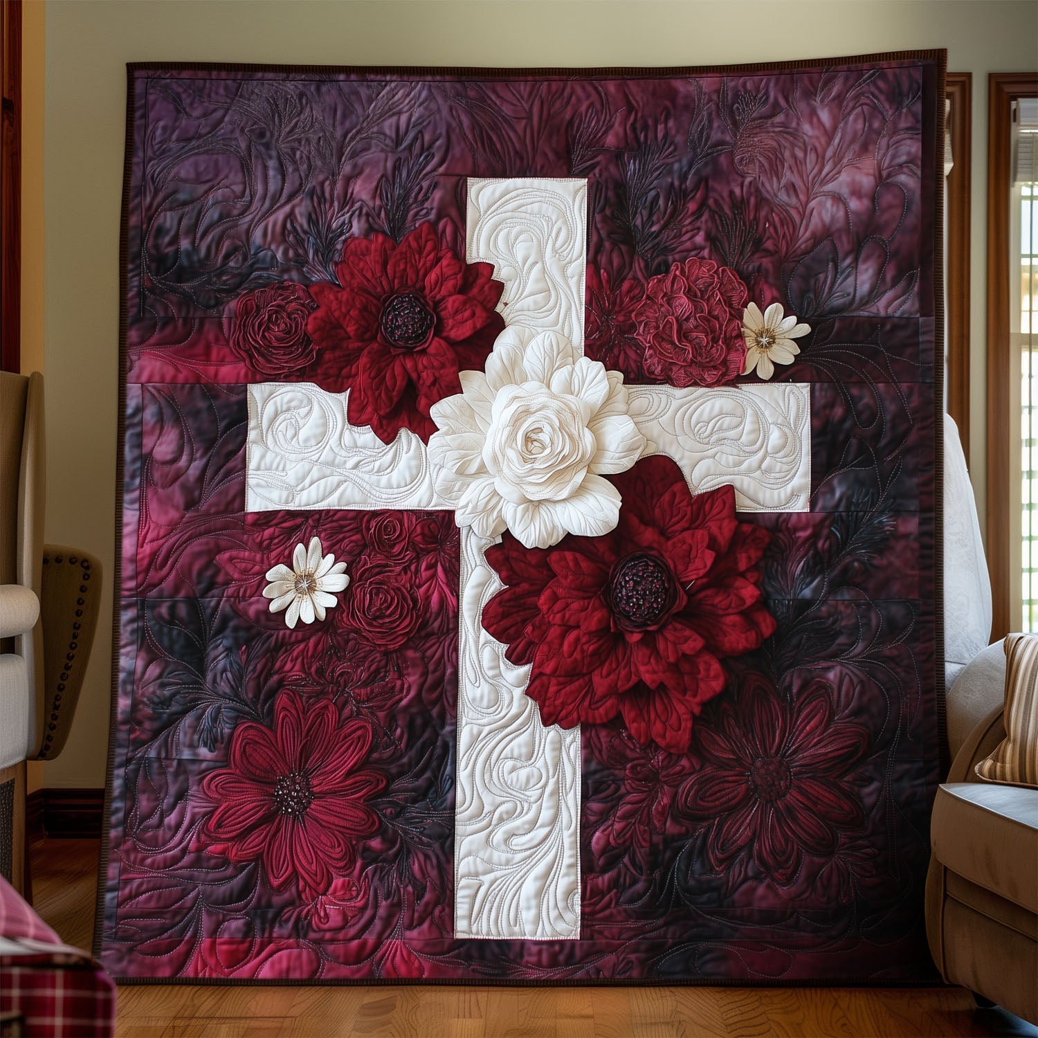 Blossom of Faith Quilted Blanket Bedroom Decor Christian Christmas Presents