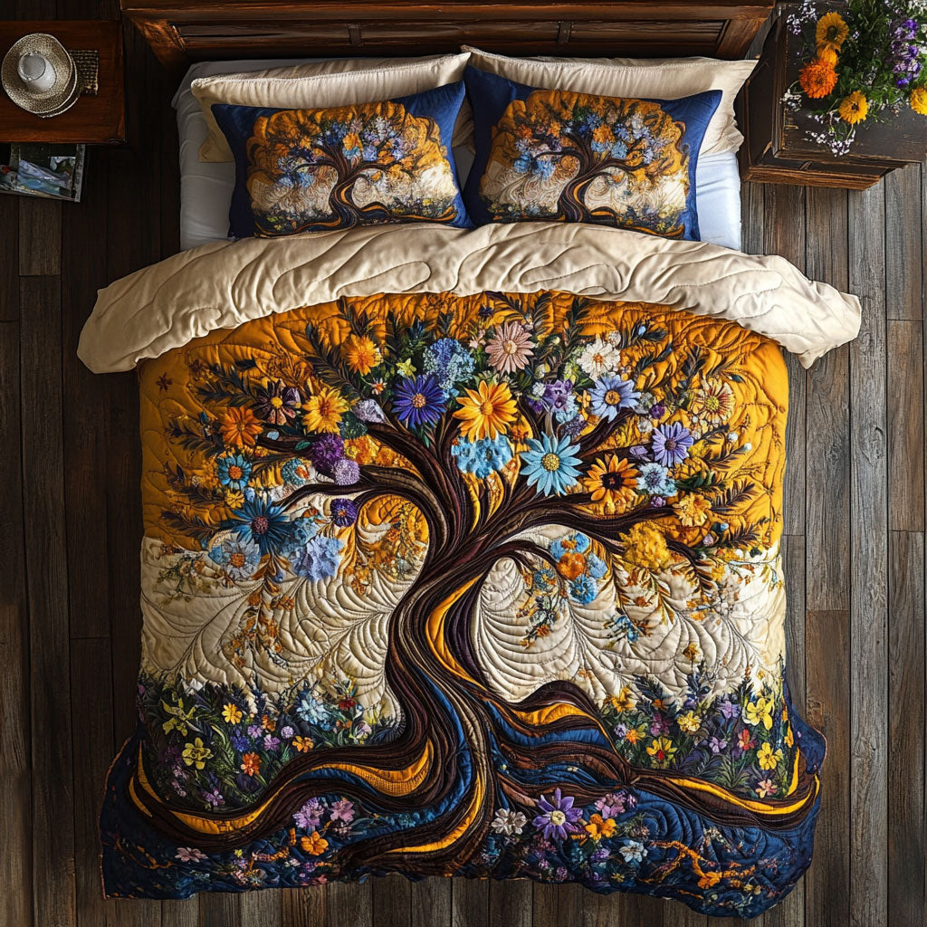 Blossom Of Life Quilted Bedding Set Duvet Cover Bedspread  Bedroom Decor For Couples