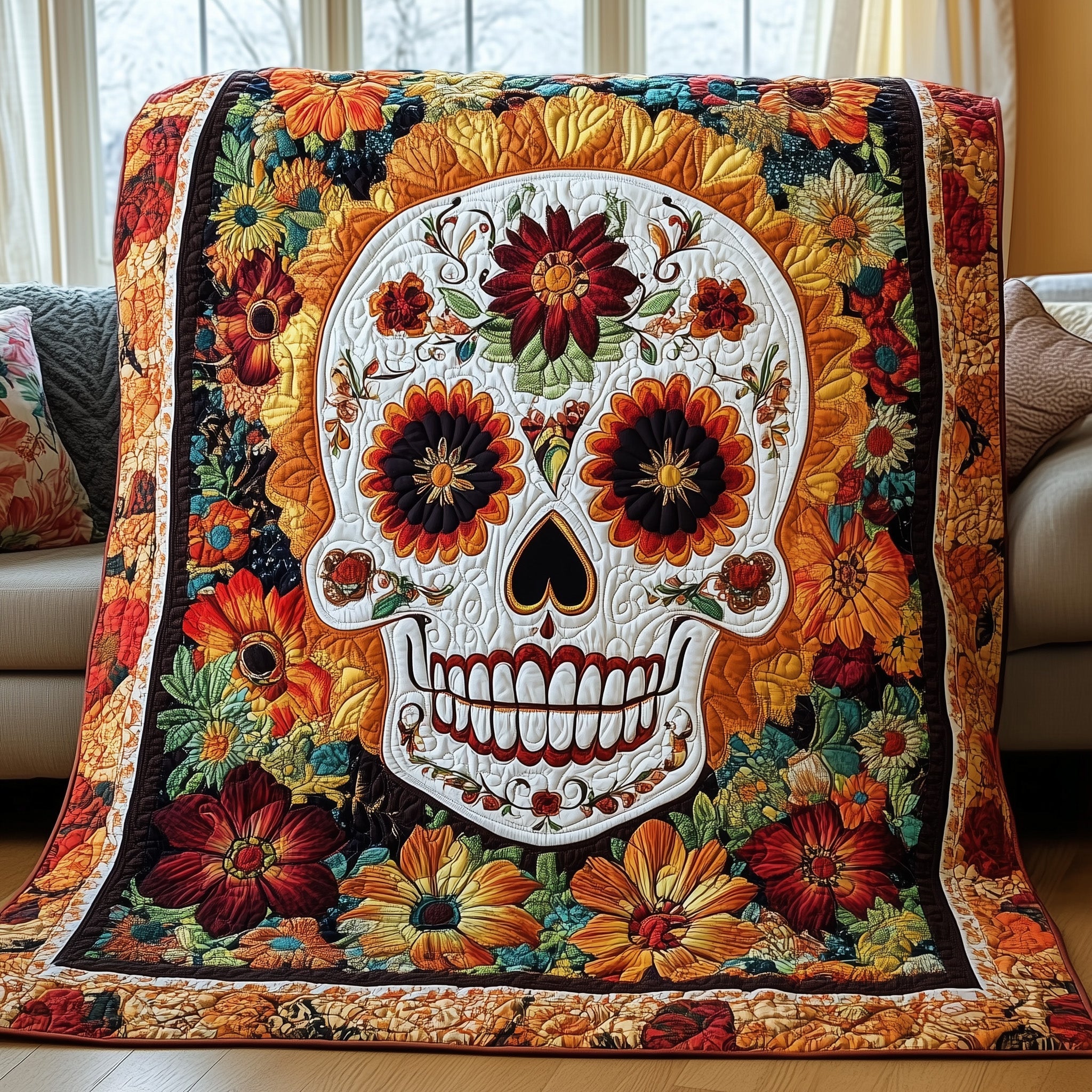 Blossom of the Dead Quilted Blanket Sofa Throw BlanketGifts With Skulls On Them