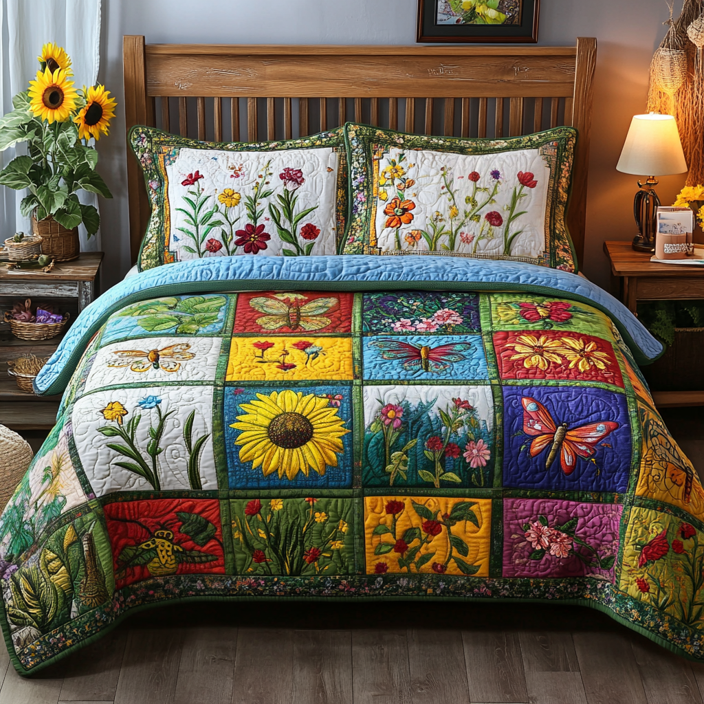 Blossom Patchwork Quilted Bedding Set Best Bed Sheet Set Christmas Flower Gifts