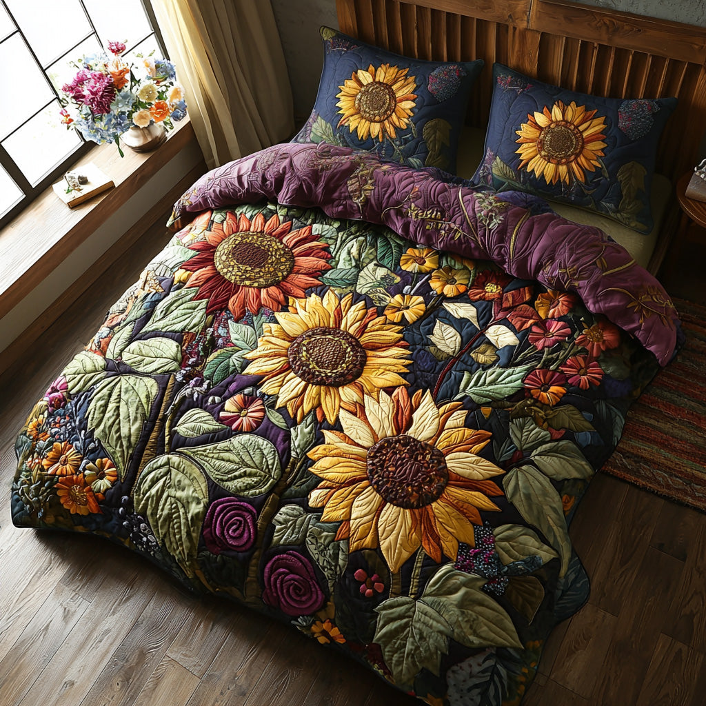 Blossom Path Quilted Bedding Set Best Bedspread Set Gifts For Sunflower Lovers