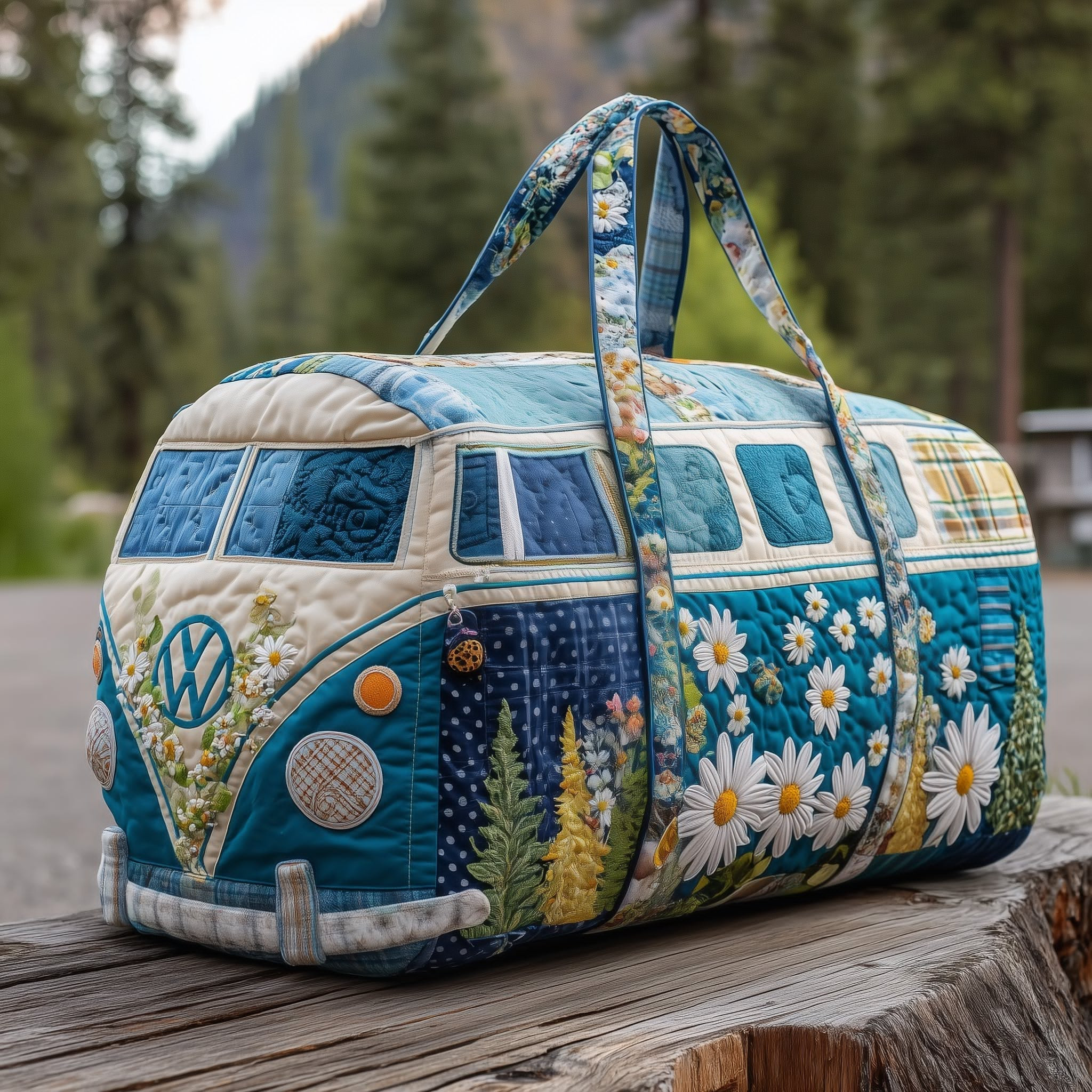Blossom Path Quilted Duffle Bag Floral Nature Travel Bag Best Gift For Garden Camping Outdoor Lovers