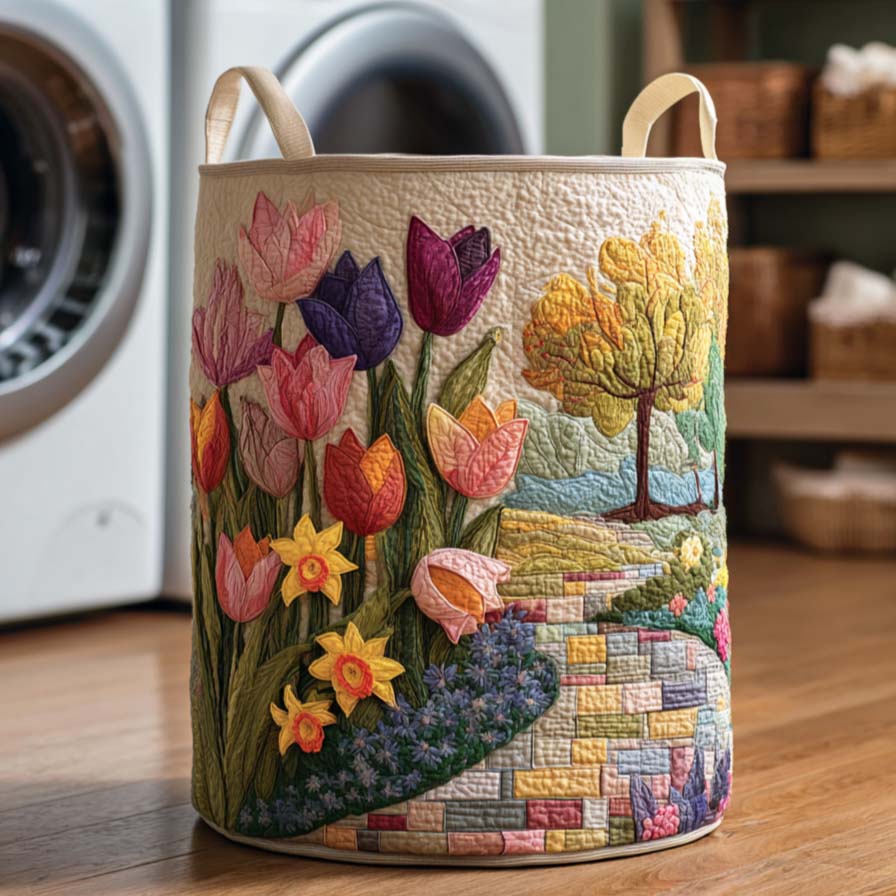 Blossom Path Quilted Laundry Basket Merch For Kids