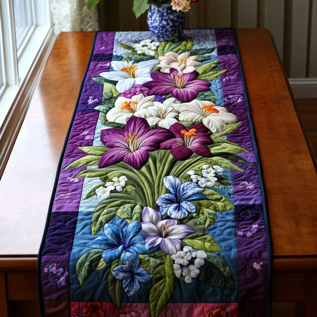 Blossom Path Quilted Table Runner Floral Table Cover Dinner Table Decor