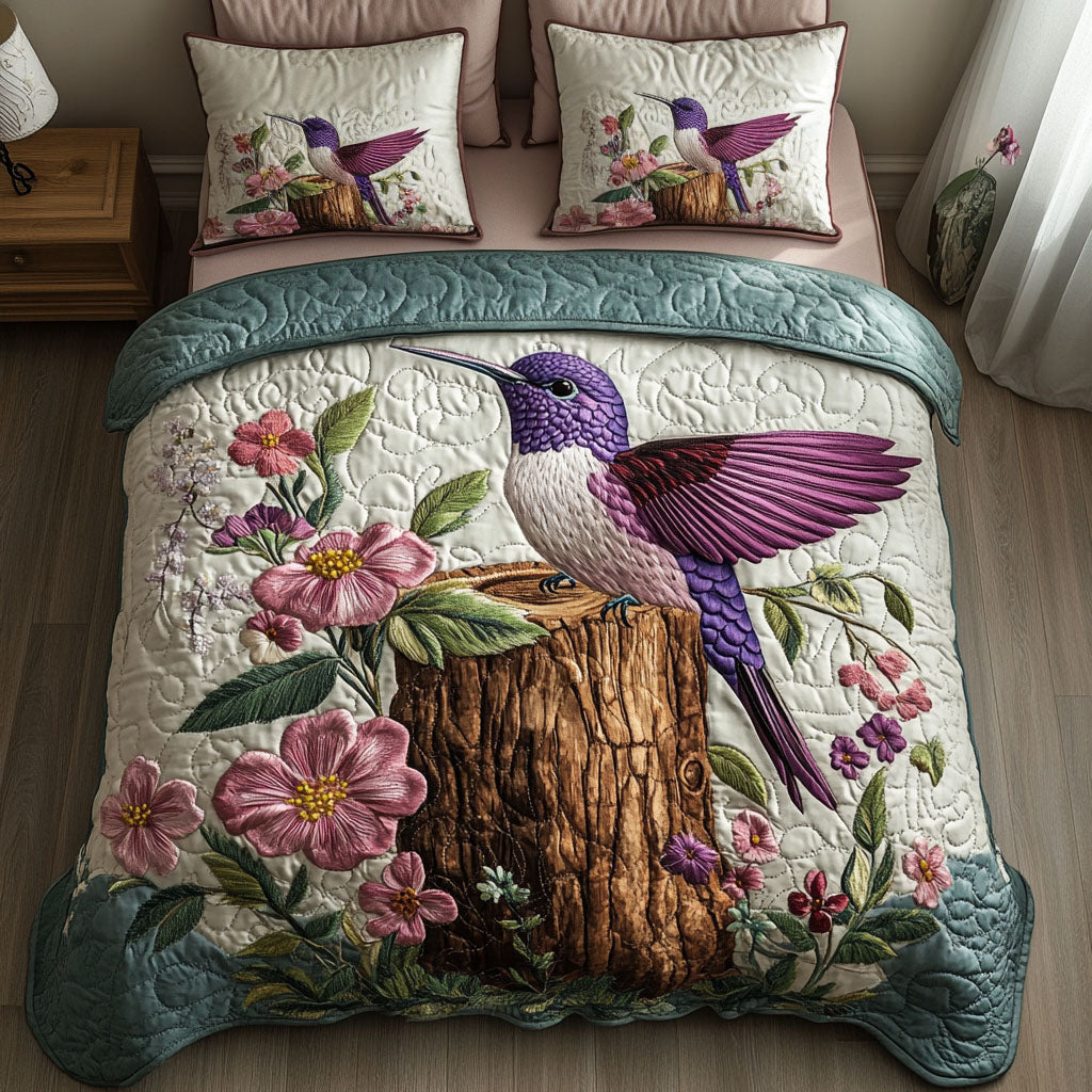 Blossom Perch Quilted Bedding Set Christmas Bed Sheets Hummingbird Themed Gifts