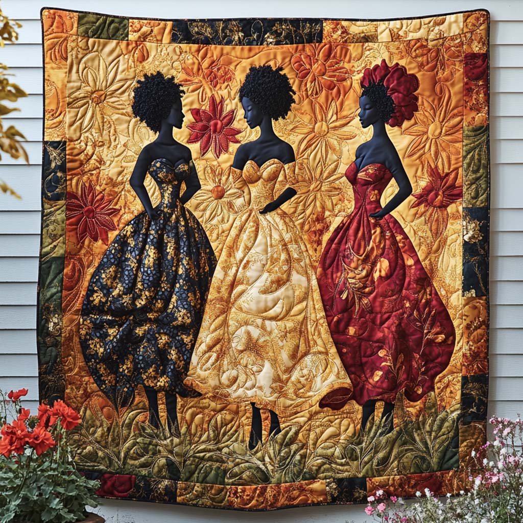 Blossom Queens Quilted Blanket Cozy Home Bedding Melanin African American Gifts Stuff