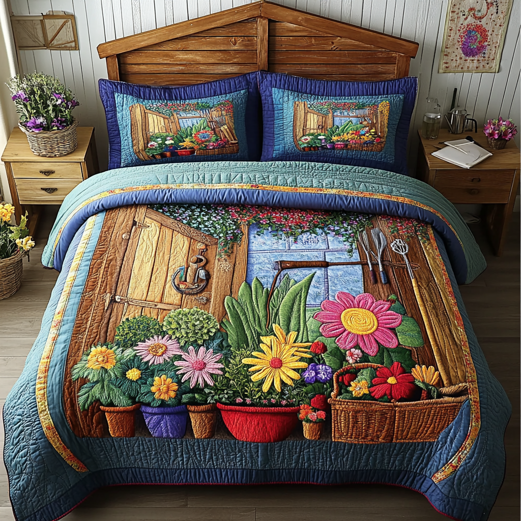 Blossom Retreat Quilted Bedding Set Cute Bedroom Decor Best Gifts For Flower Lovers
