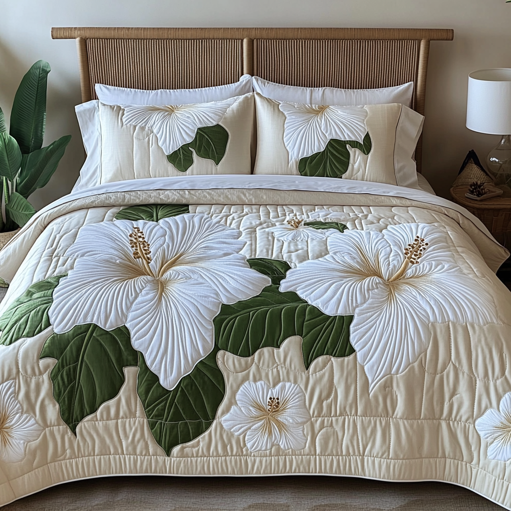 Blossom Serenity Quilted Bedding Set King Size Bed Set Cool Gifts For Dad