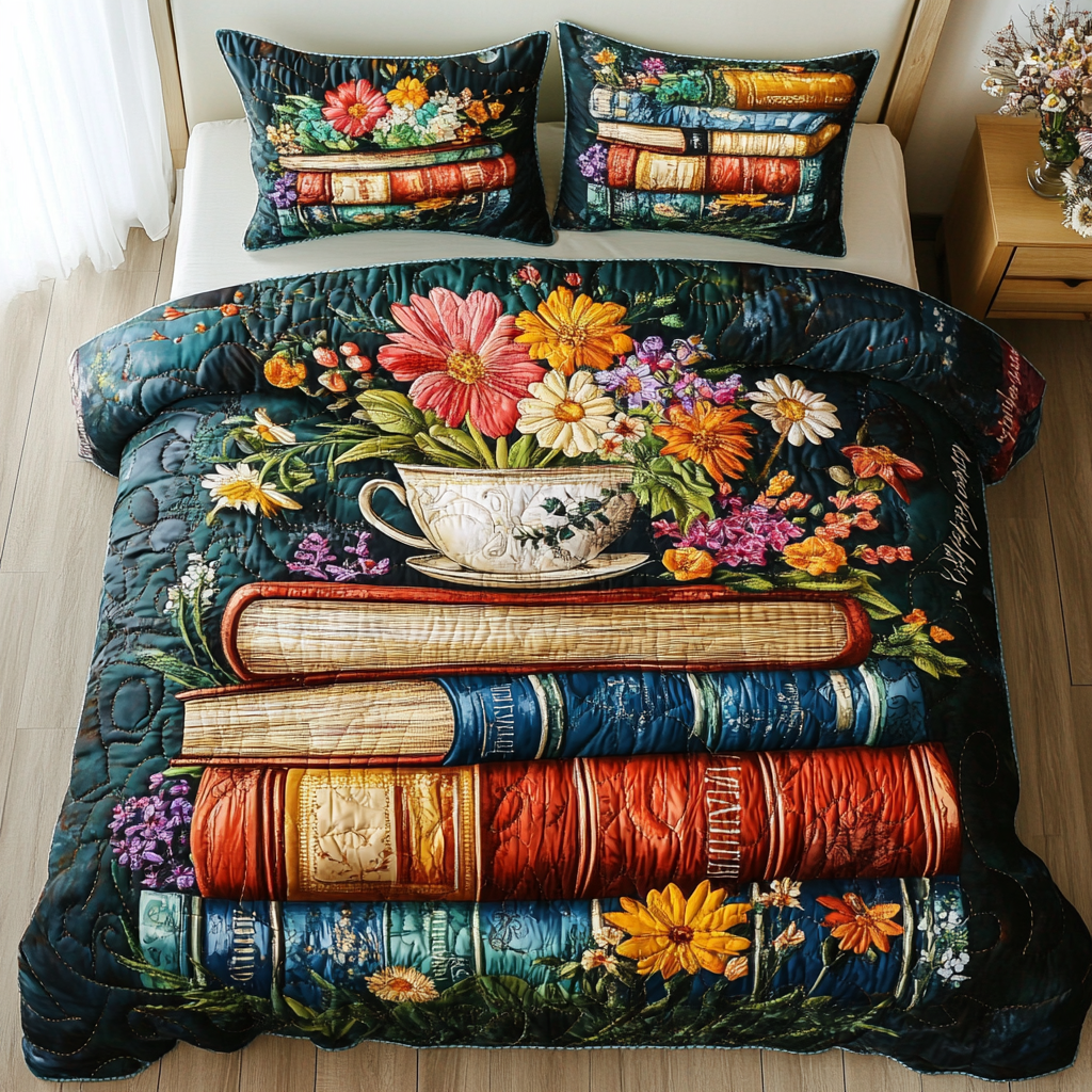 Blossom Shelf Quilted Bedding Set Bedspread Set Great Book Themed Gifts