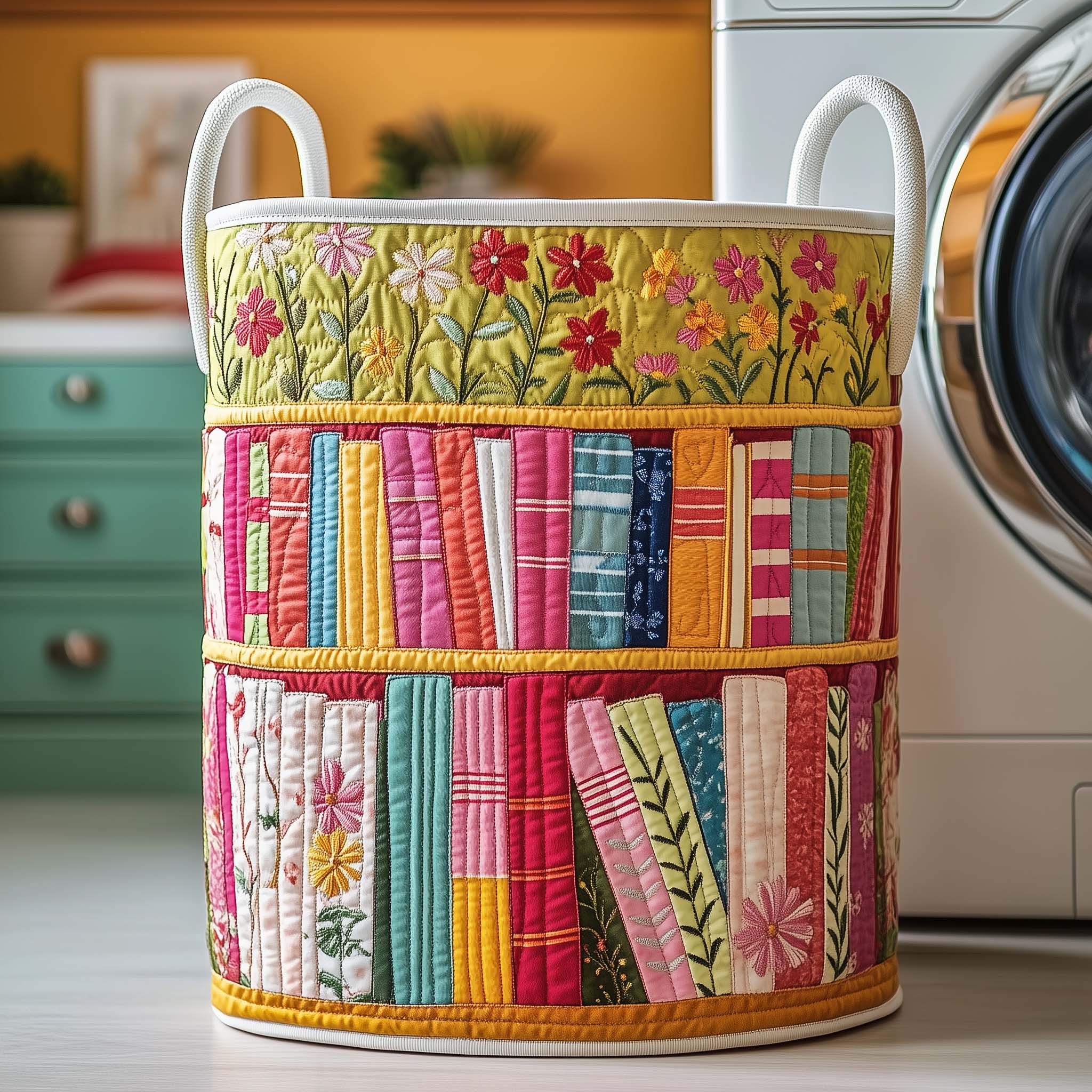 Blossom Shelf Quilted Laundry Basket Book Themed Trendy Home Decor Bookish Gifts