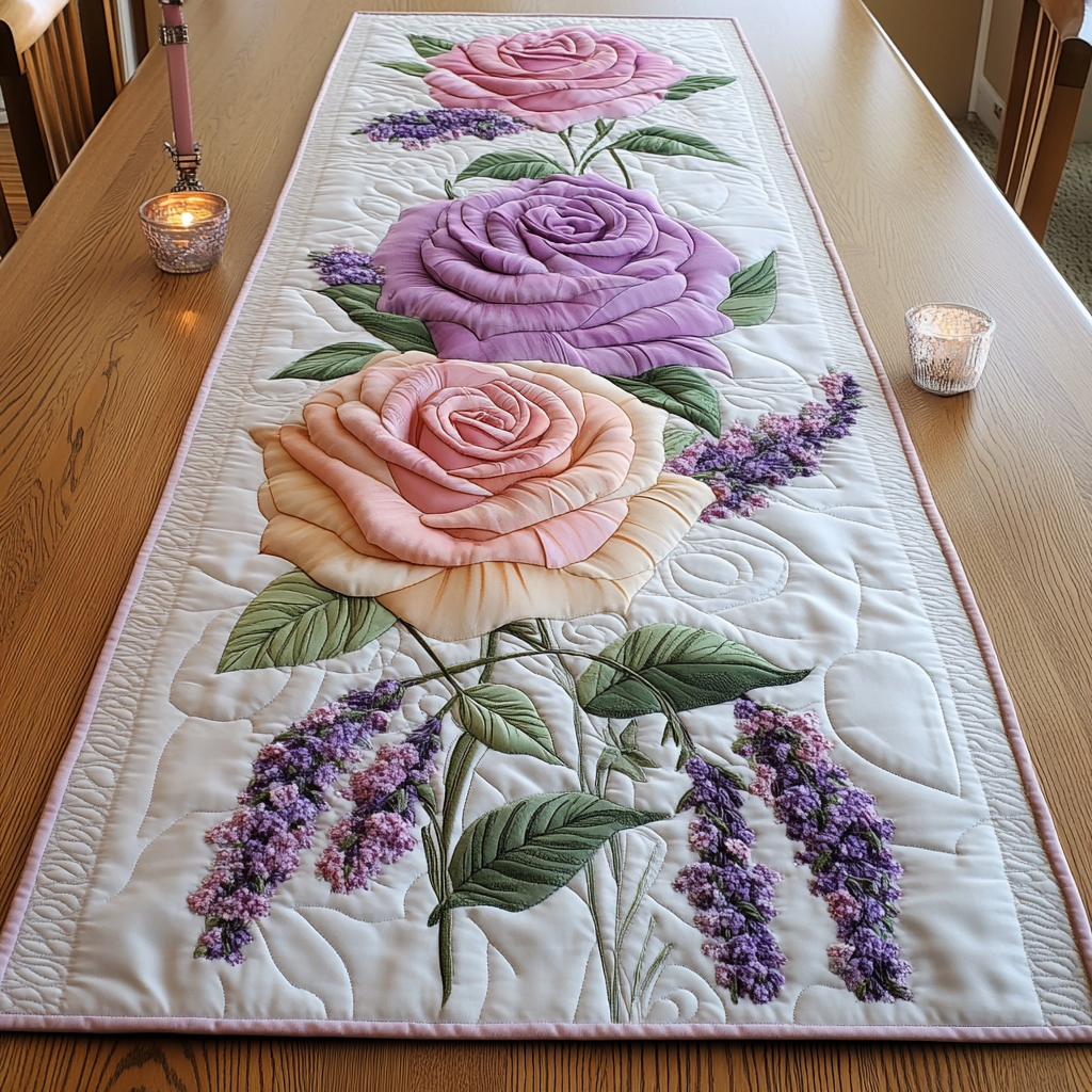 Blossom Shine Quilted Table Runner Kitchen Table Decor Christmas Gifts For Flower Lovers