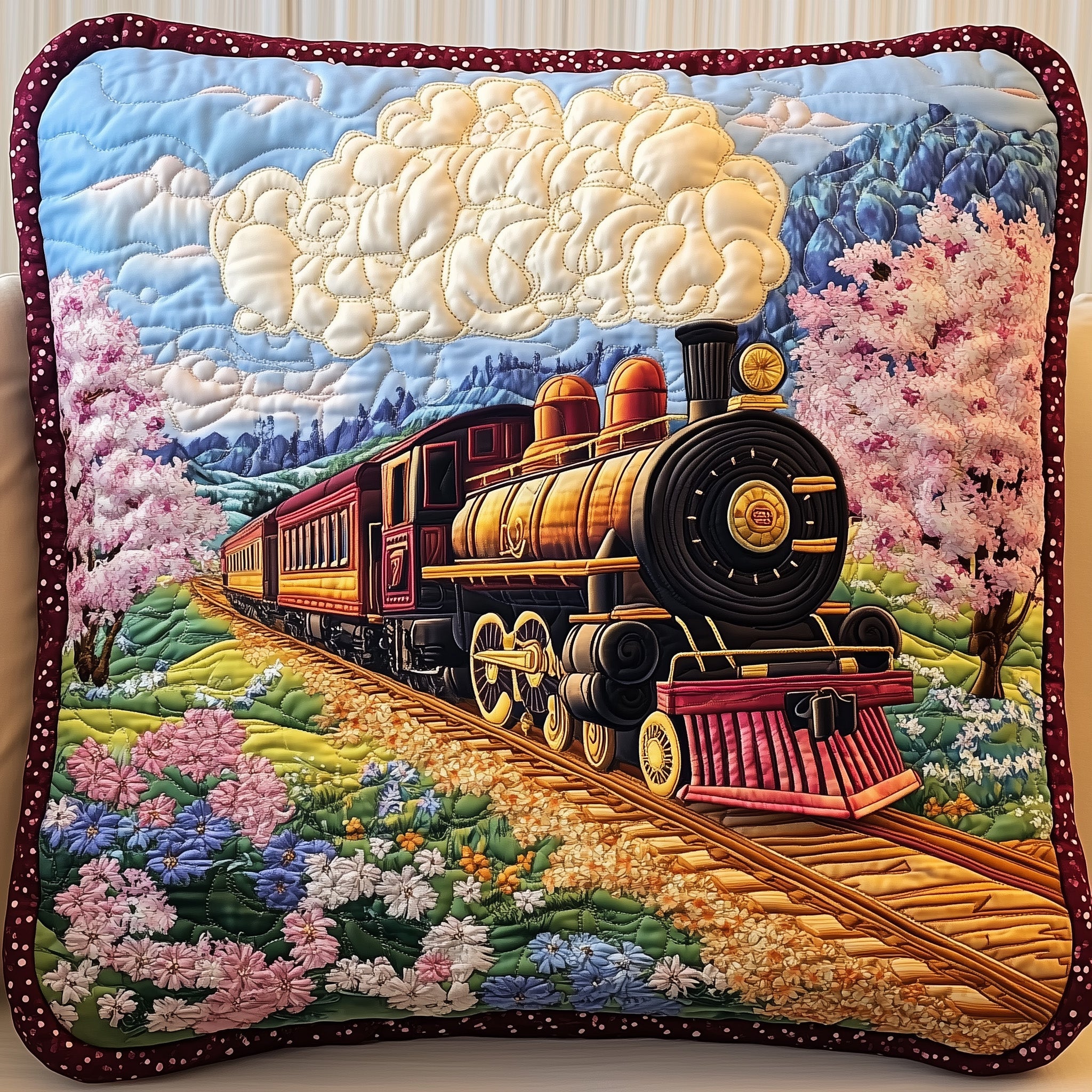 Blossom Trail Quilted Pillow Case Throw Pillow Cover ItemTrain Gifts For Adults