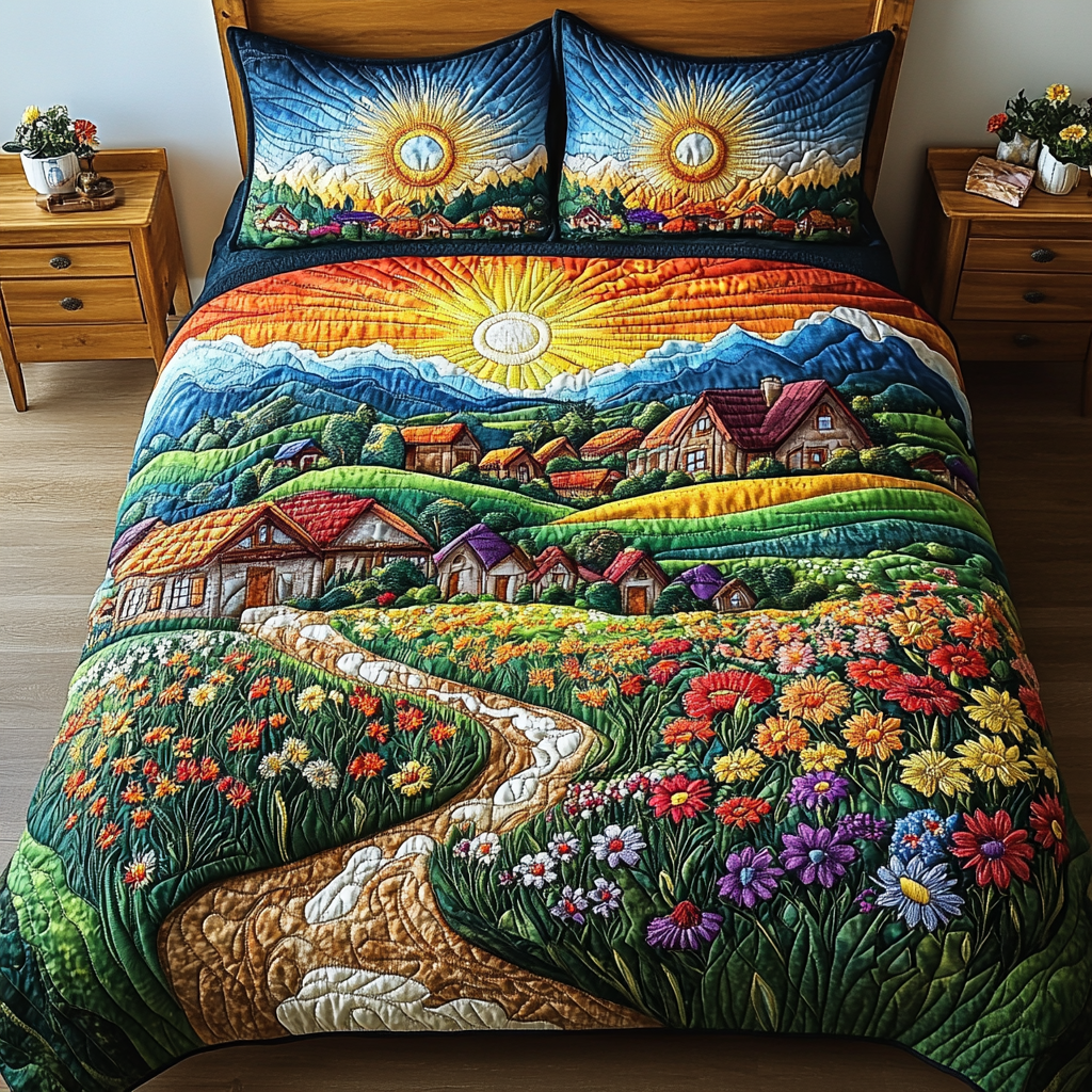Blossom Valley Quilted Bedding Set Cute Room Decor Gifts For Beach Goers
