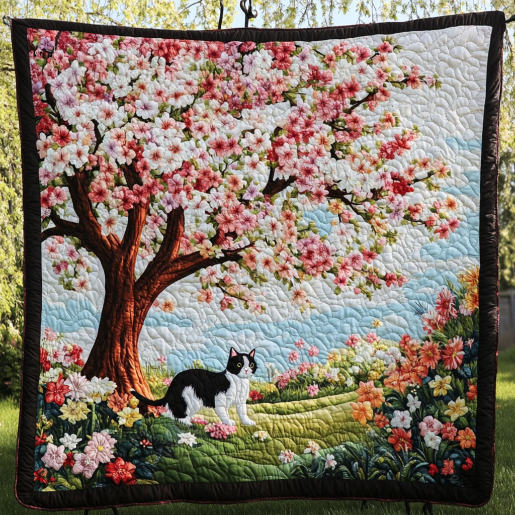 Blossom Wanderer Quilted Blanket Winter Decor Blanket Unique Gifts For Cat Lovers