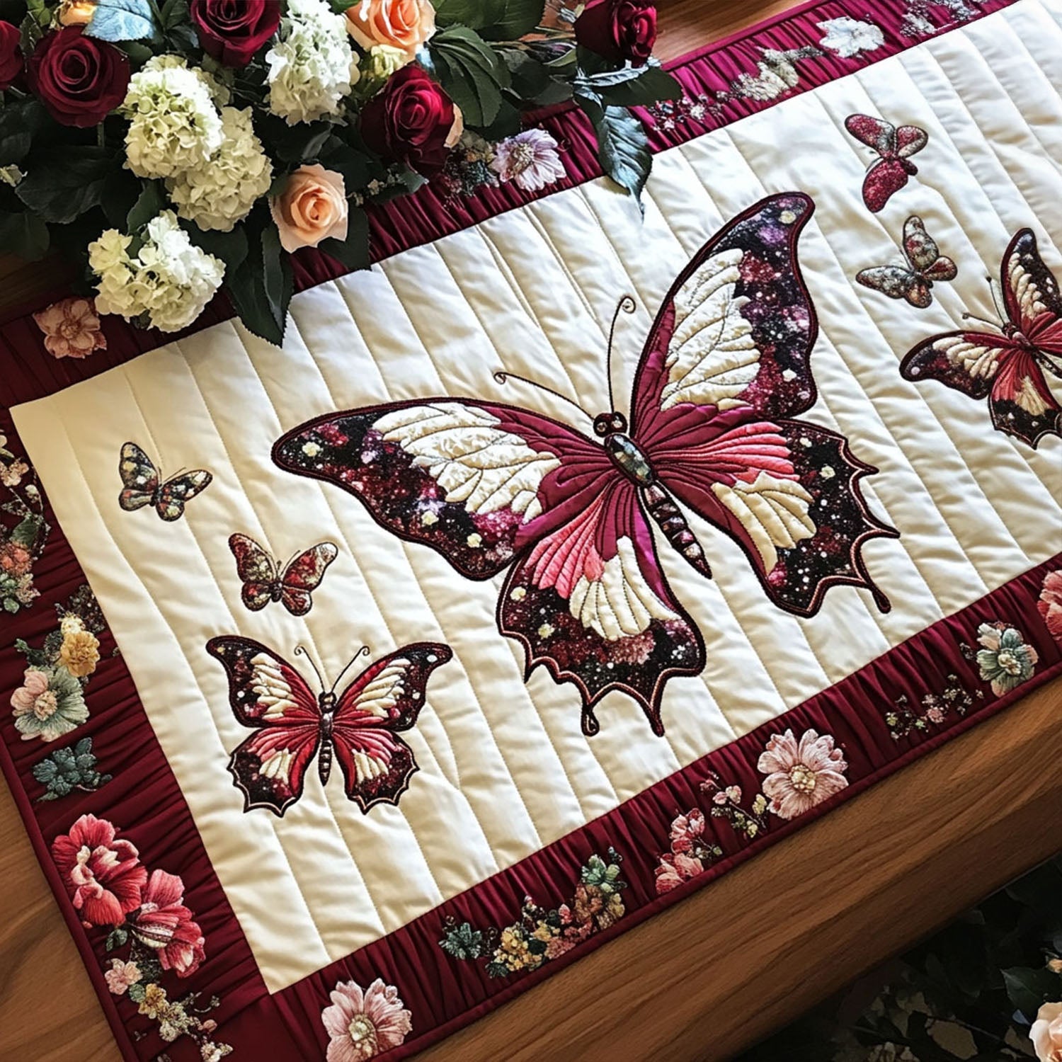 Blossom Wings Quilted Table Runner Dining Room Table Decor Cute Butterfly Lover Ideas For Gifts