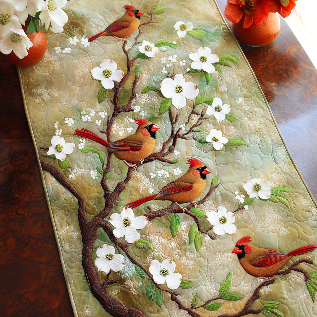 Blossoming Cardinals Quilted Table Runner Dining Room Table Decor Cardinal Themed Gifts