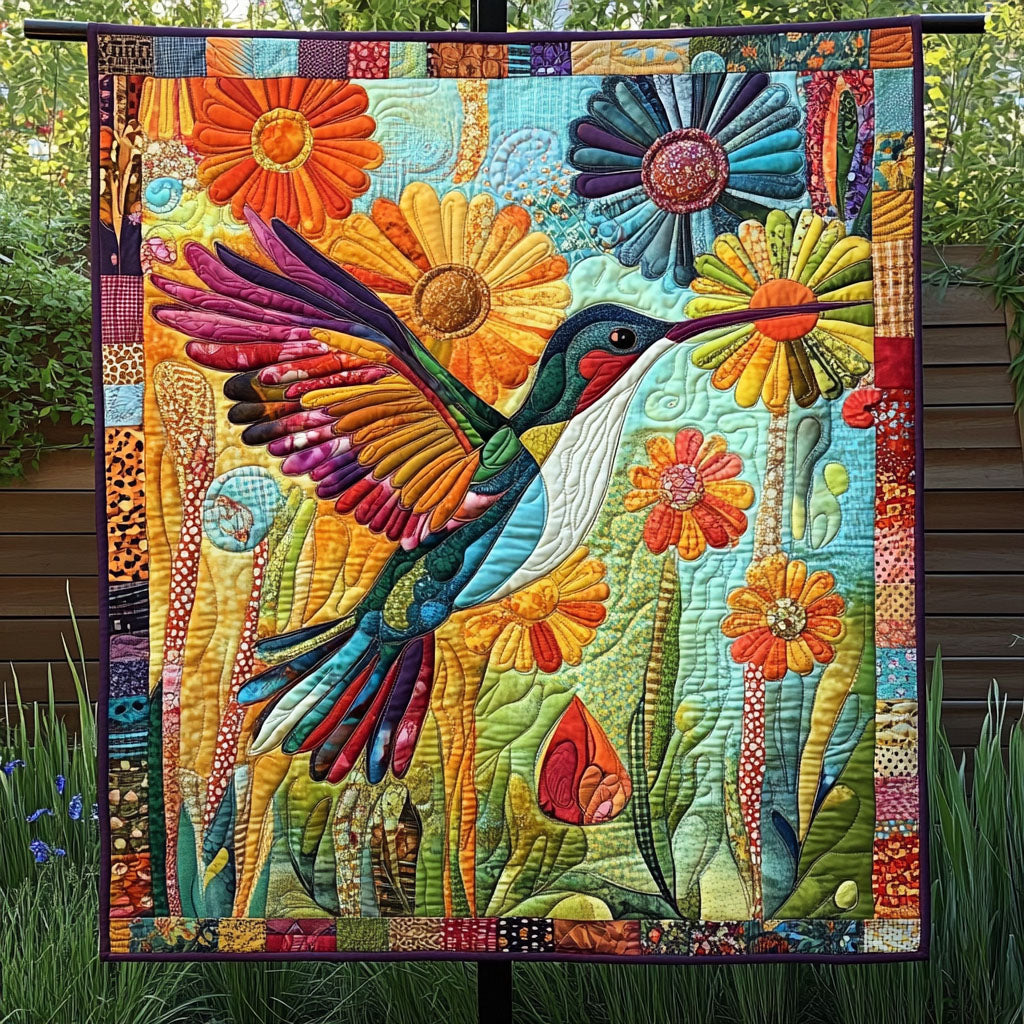 Blossoming Hummingbird Quilted Blanket Cute Throw Blanket Awesome Gifts For Hummingbird Lovers