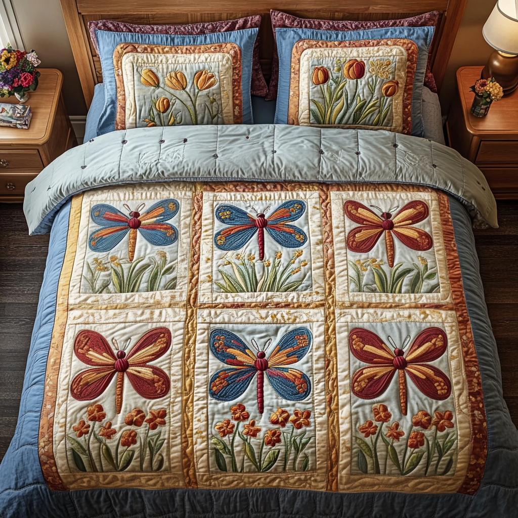 Blossoming Meadow Quilted Bedding Set Perfect Bedding Gift Set for Holiday Celebrations