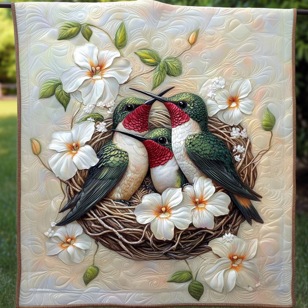 Blossoming Melody Quilted Blanket Christmas Holiday Hummingbird Gifts For Grandma