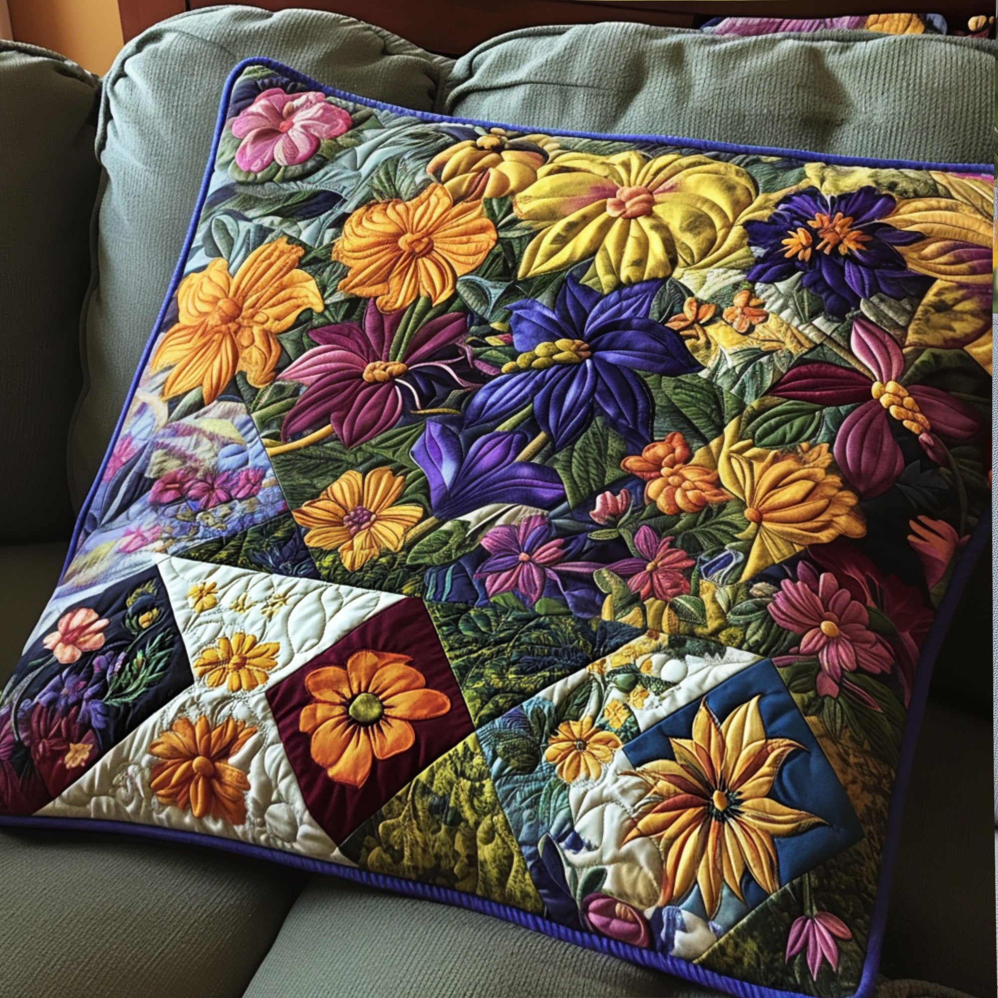 Blossoms and Lace Quilted Pillow Case Decorative Throw Pillow Covers Gifts For Flower Enthusiasts