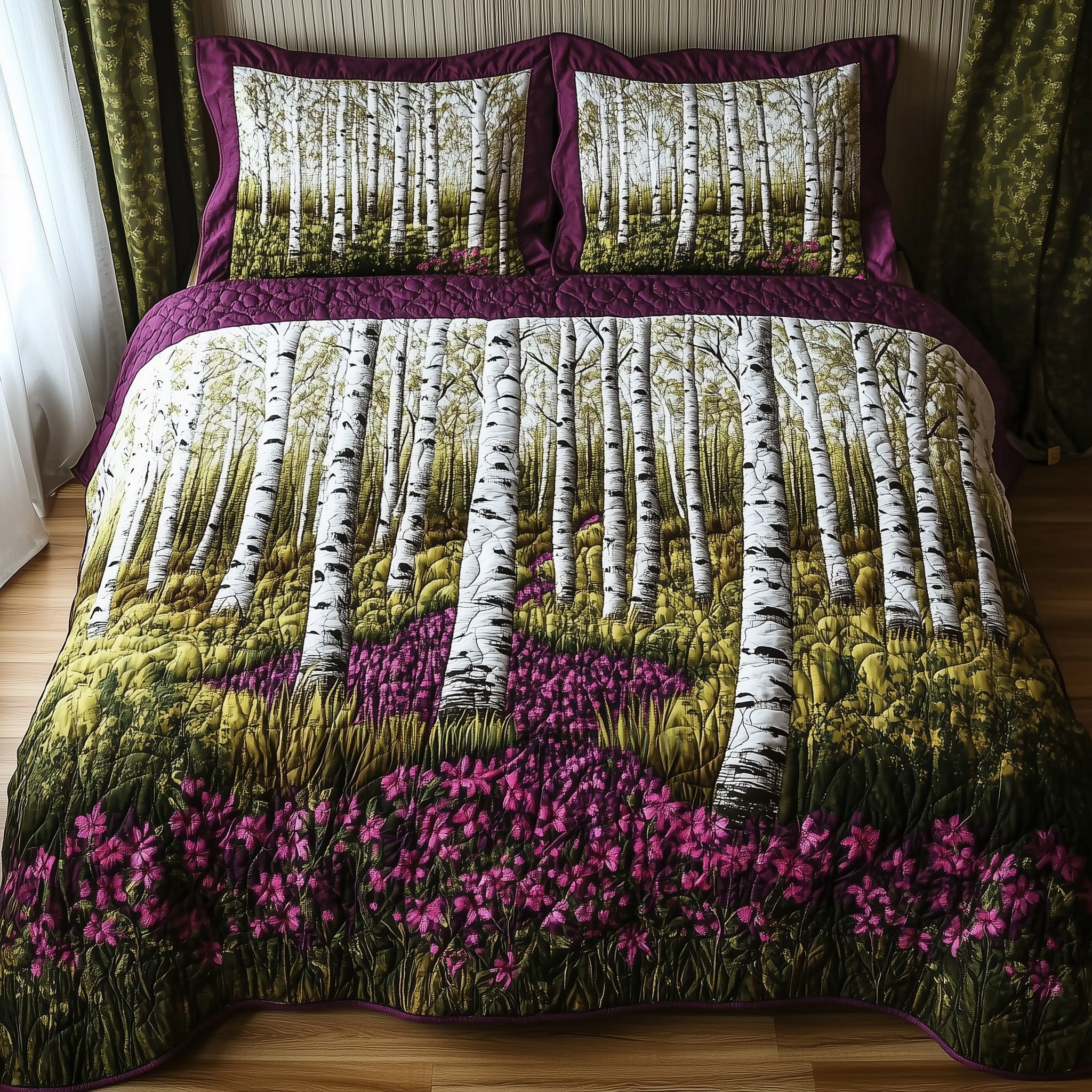 Blossoms in the Birch Quilted Bedding Set Duvet Cover Merchandise Cute Fall Gift Ideas