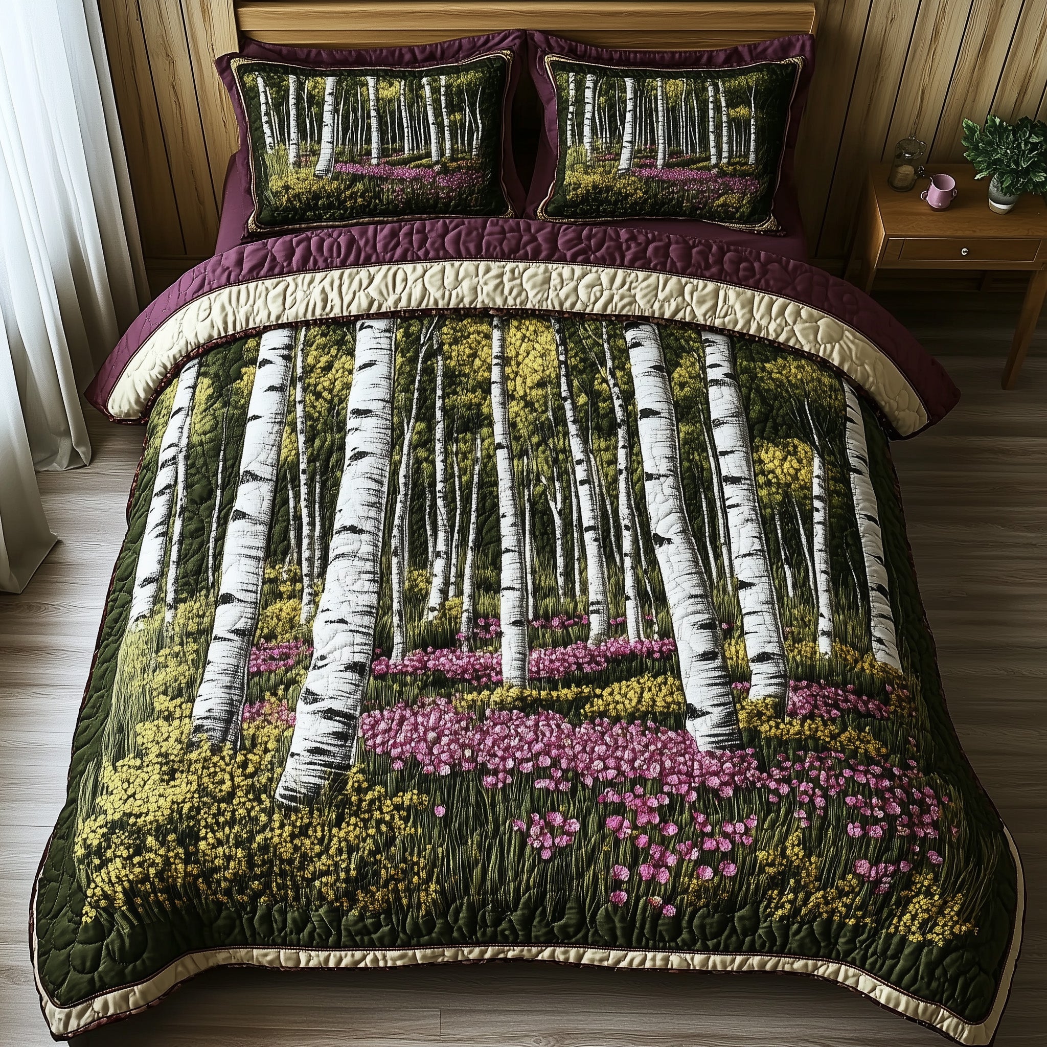 Blossoms in the Birch Quilted Bedding Set Duvet Cover Merchandise Cute Fall Gifts For Girlfriend