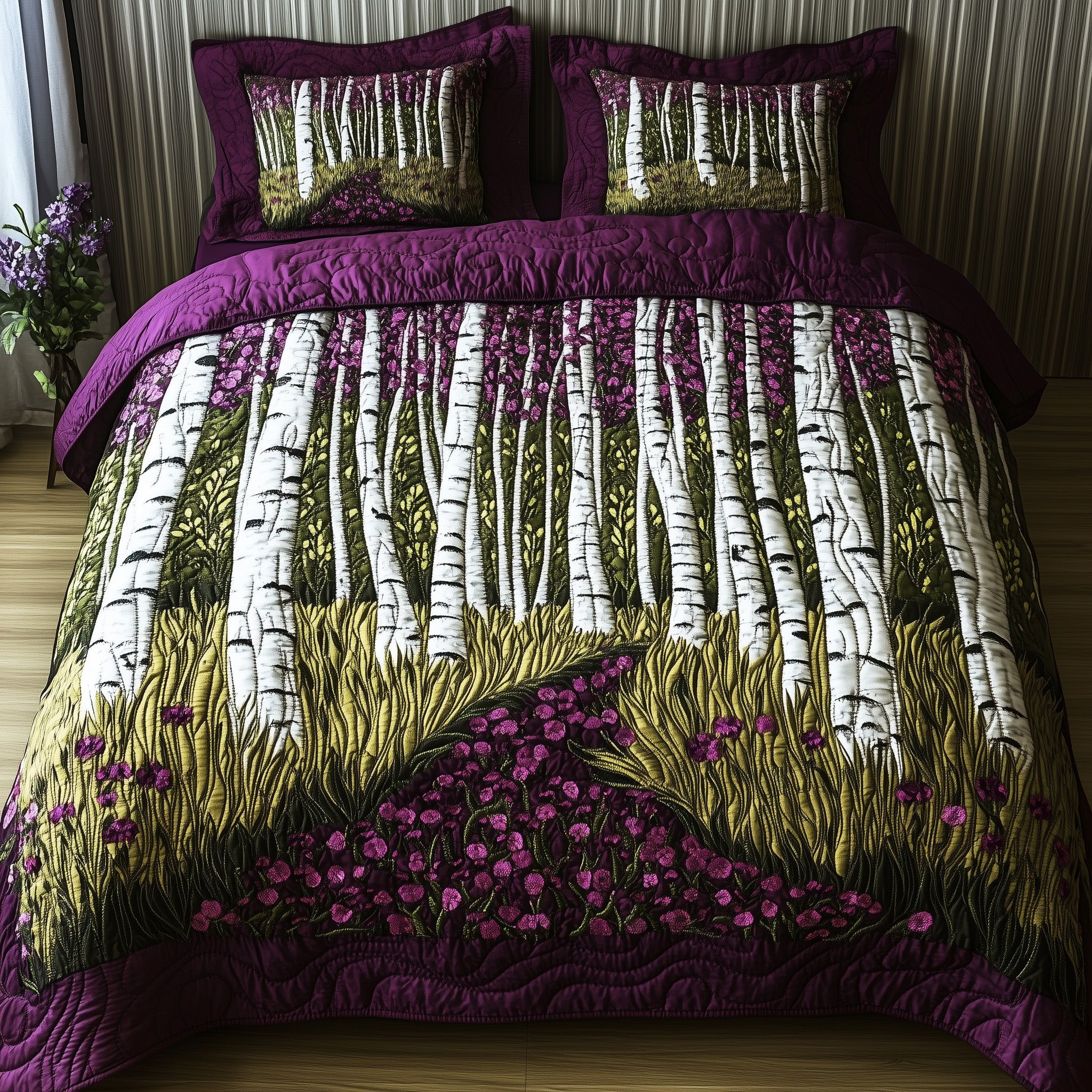 Blossoms in the Birch Quilted Bedding Set Duvet Cover Merchandise Gifts For Autumn Lovers