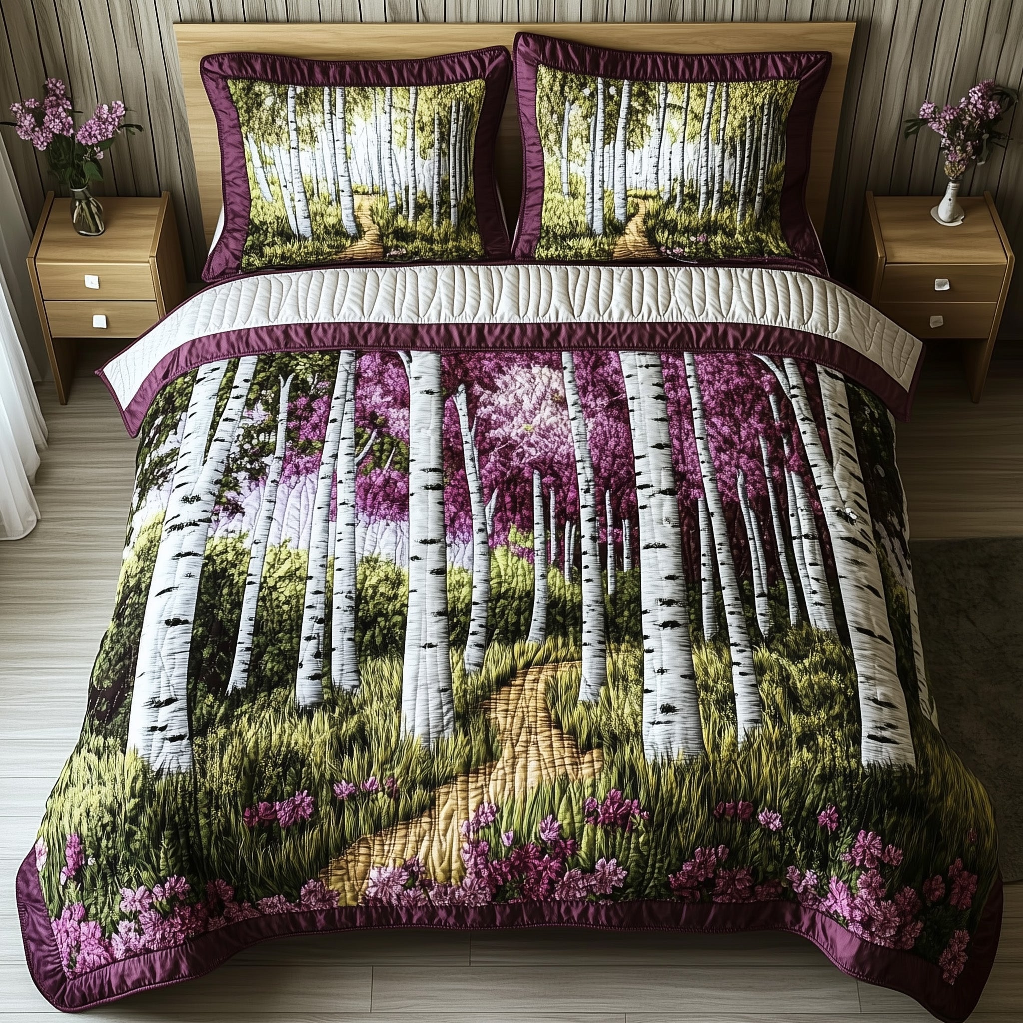 Blossoms in the Birch Quilted Bedding Set Duvet Cover Merchandise Good Fall Gifts