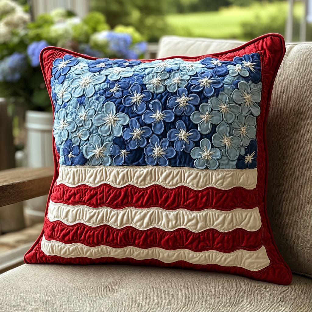 Blossoms of Freedom Quilted Pillow Case Holiday Throw Pillow Covers Gifts For Family