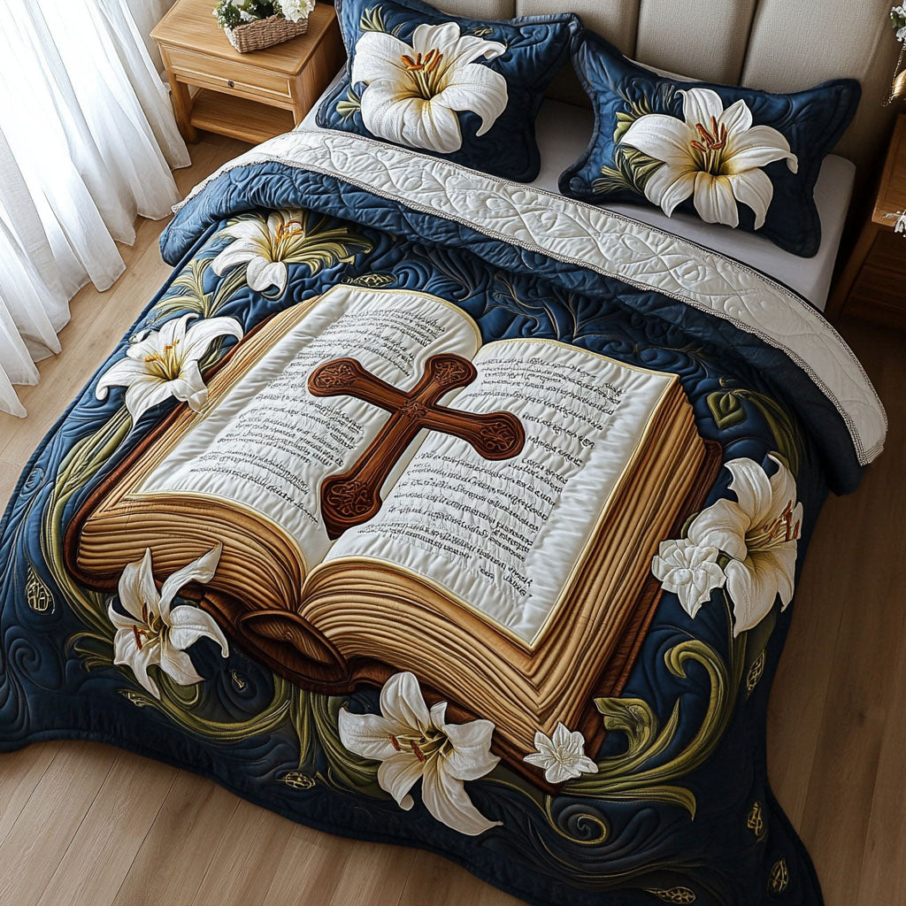 Blossoms of Prayer Quilted Bedding Set Unique Bed Sheet Set Gifts For Religious Woman