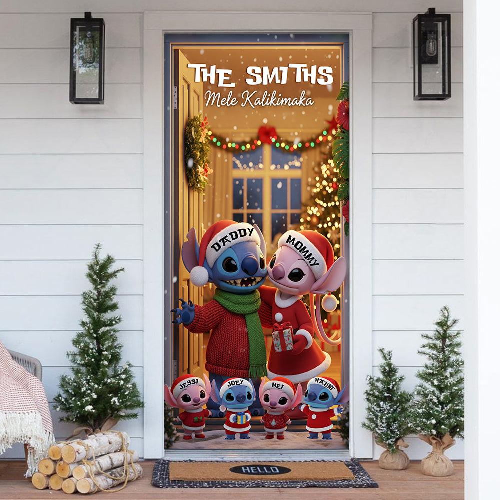 Blue Alien Family Door Cover - Personalized Gifts For Family - Christmas Gifts For Mom Who Has Everything Funny
