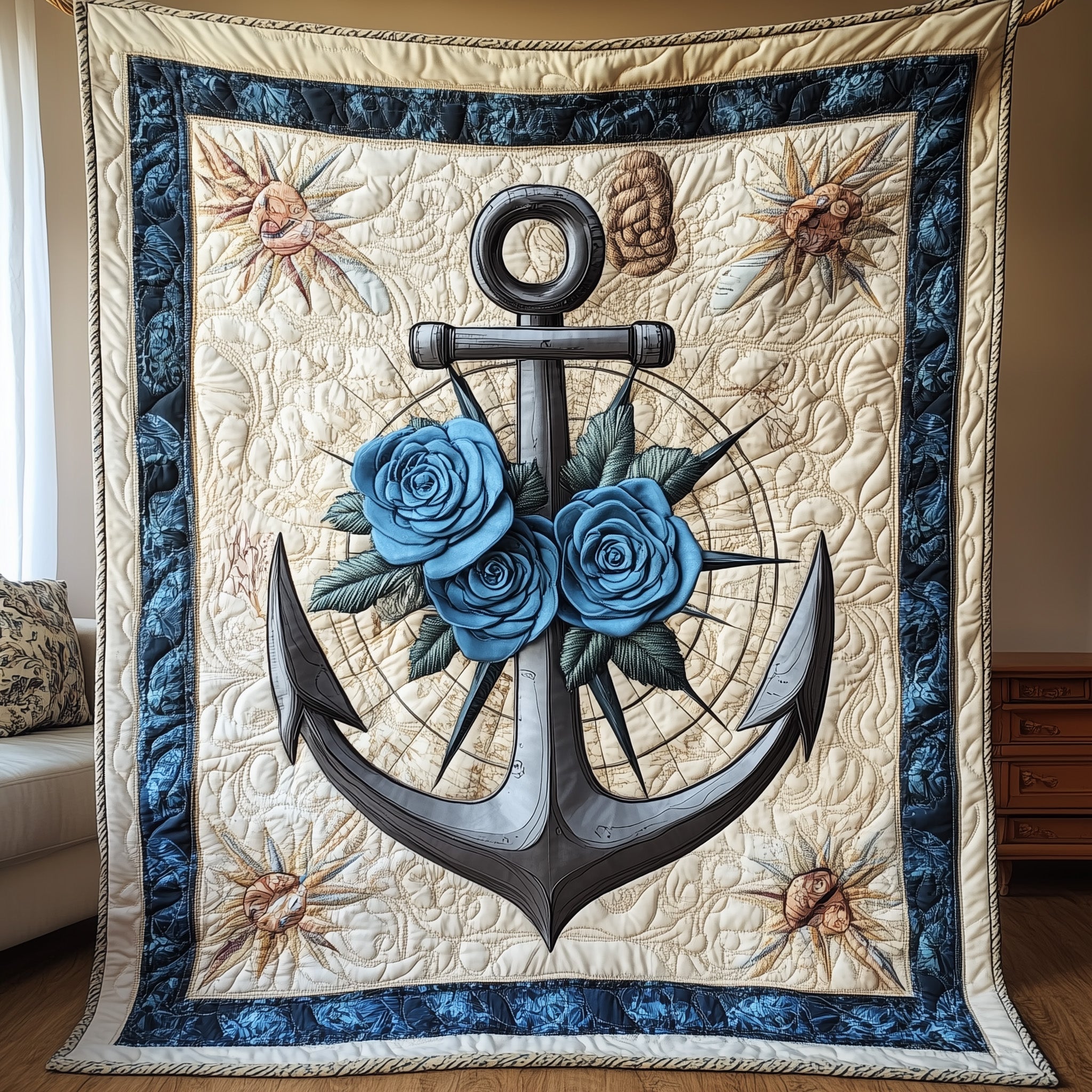 Blue Anchor Quilted Blanket Sofa Throw BlanketAnchor Themed Gifts For Him