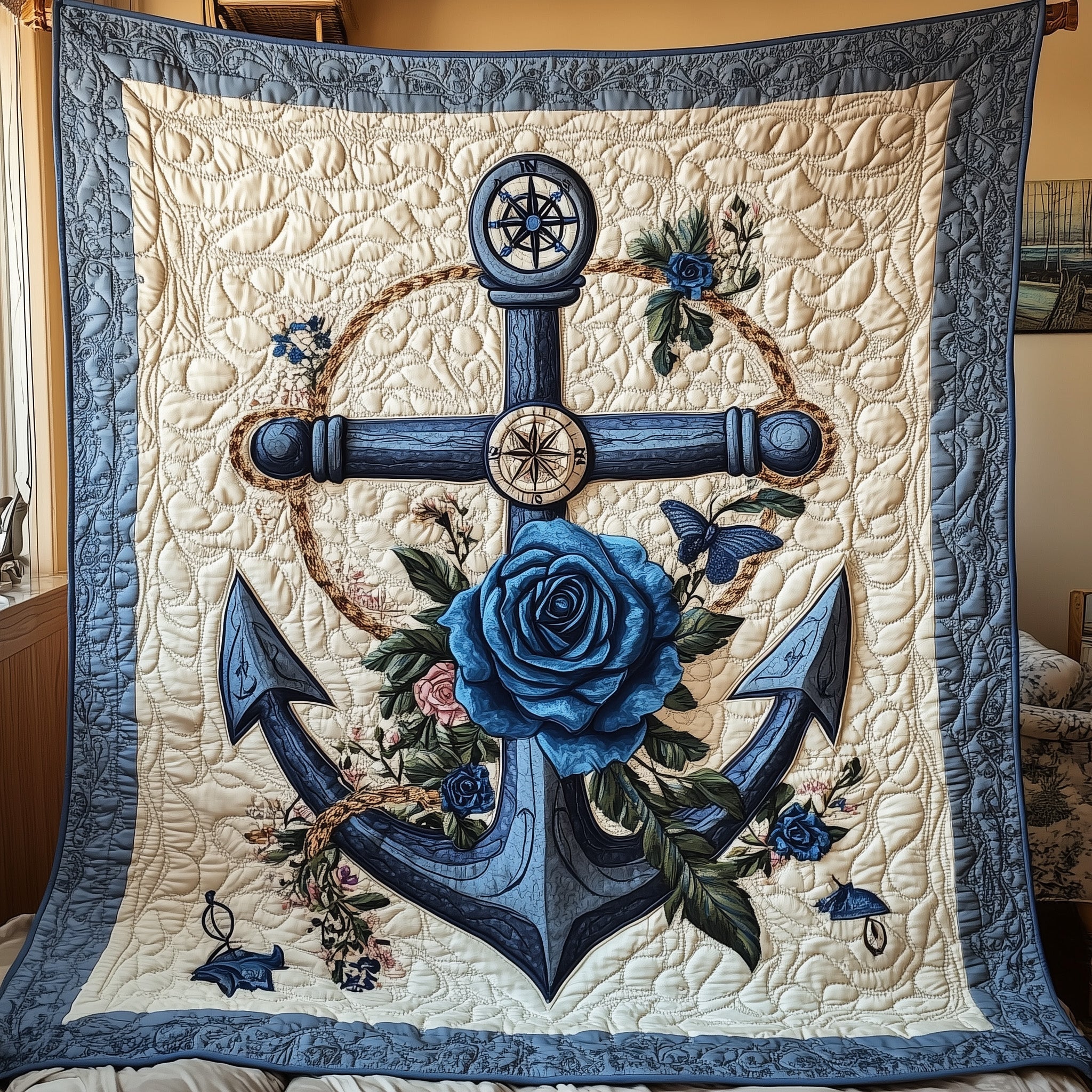 Blue Anchor Quilted Blanket Sofa Throw BlanketBest Themed Anchor Gifts