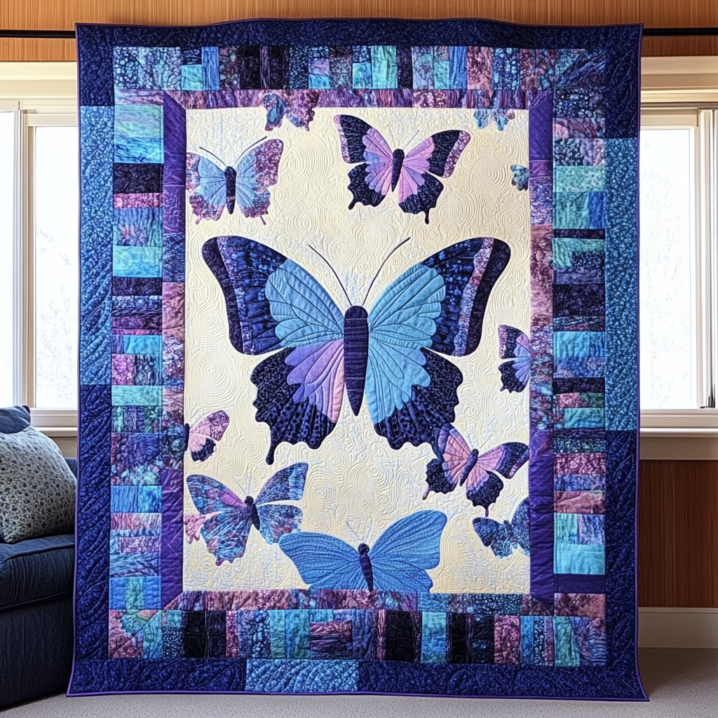 Blue And Purple Butterflies Holiday Christmas Quilt Blanket Christmas Gifts For Grandmother