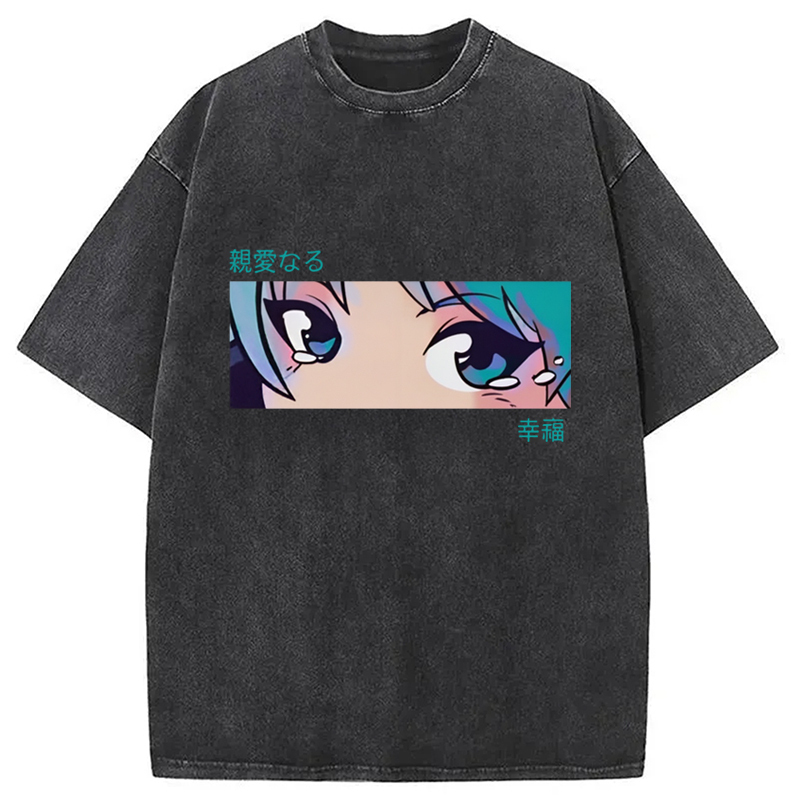 Blue Anime Girl Eyes Washed T-Shirt Trendy Everyday Casual Outfit Gifts For Him Blue Anime Girl Eyes Washed T-Shirt Trendy Everyday Casual Outfit Gifts For Him