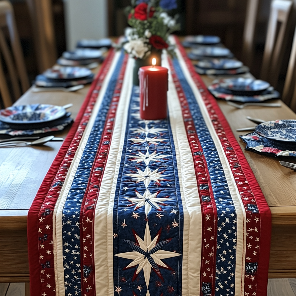 Blue Beauty Quilted Table Runner Kitchen Table Decor Patriotic Christmas Gifts