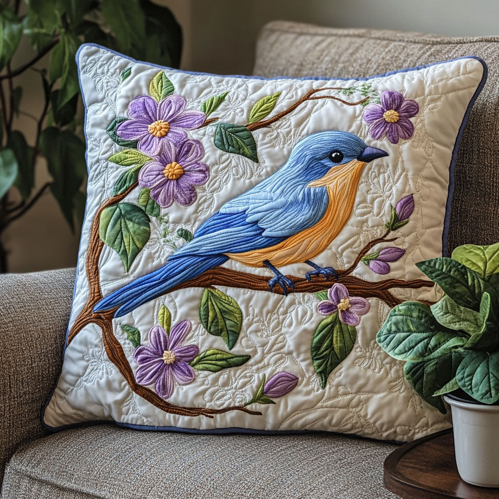 Blue Bird Quilt Pillow Case Personalized Pillow Cover Gift for Couples