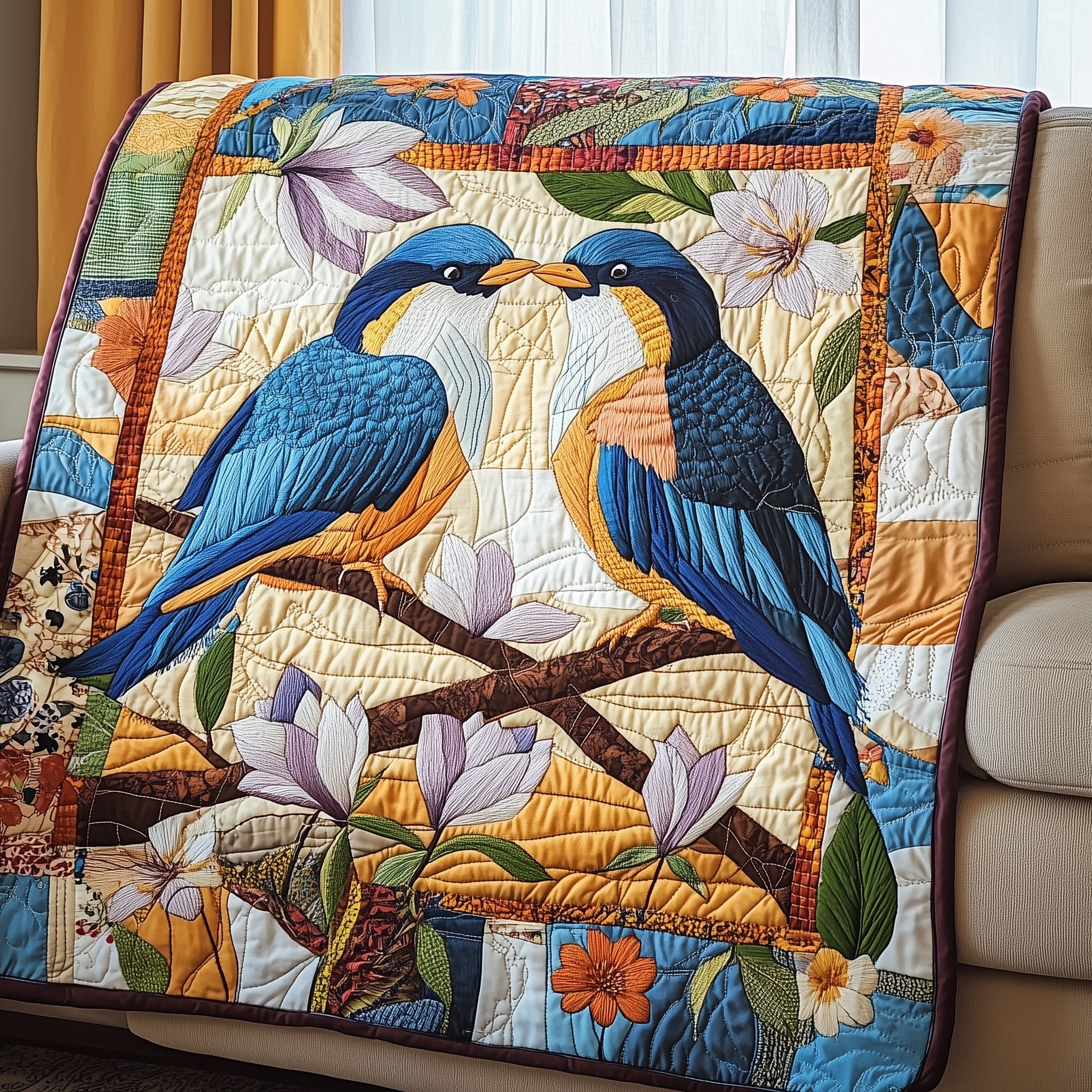 Blue Bird Quilted Blanket Sofa Throw BlanketBird Watching Gifts Christmas