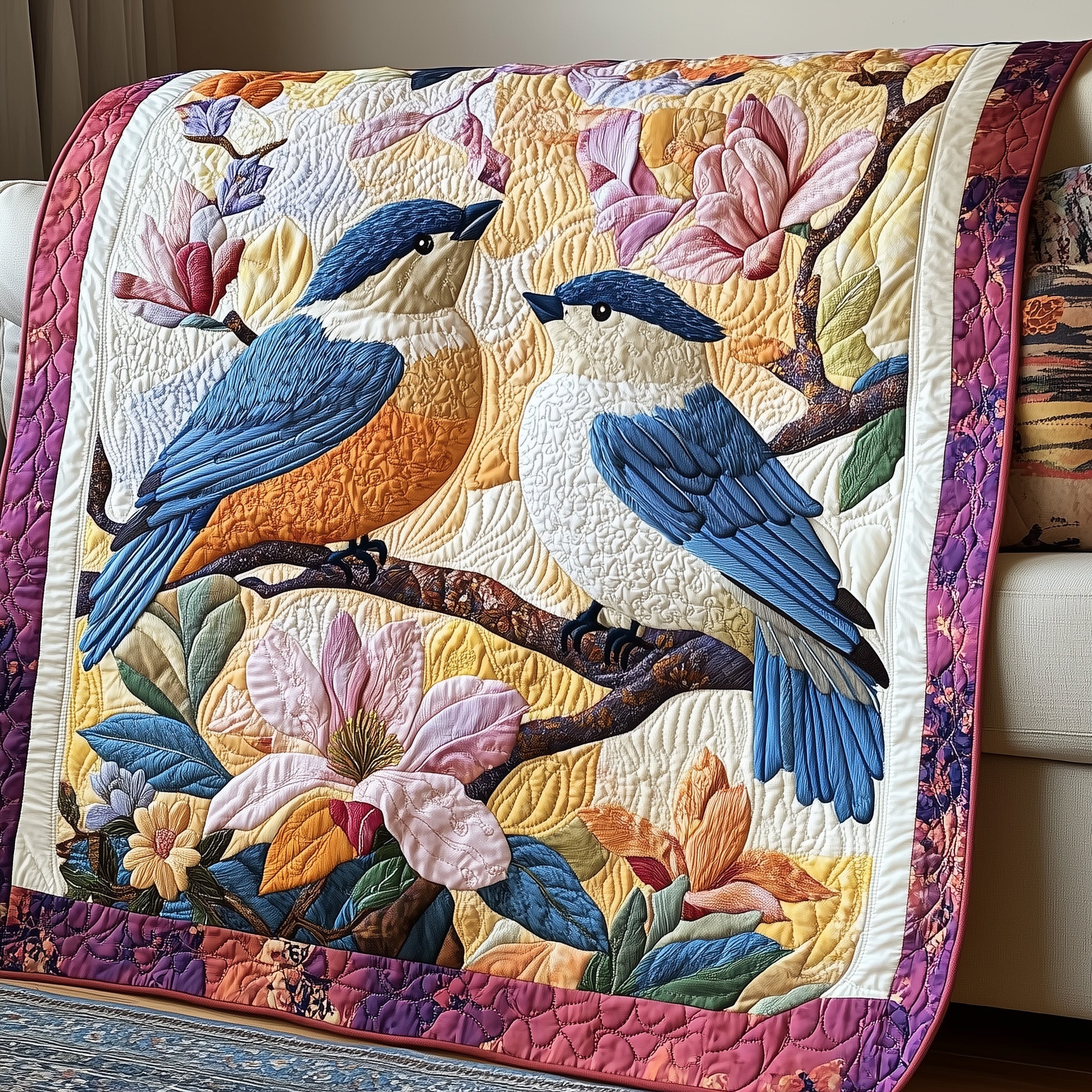 Blue Bird Quilted Blanket Sofa Throw BlanketPresents For Bird Watchers