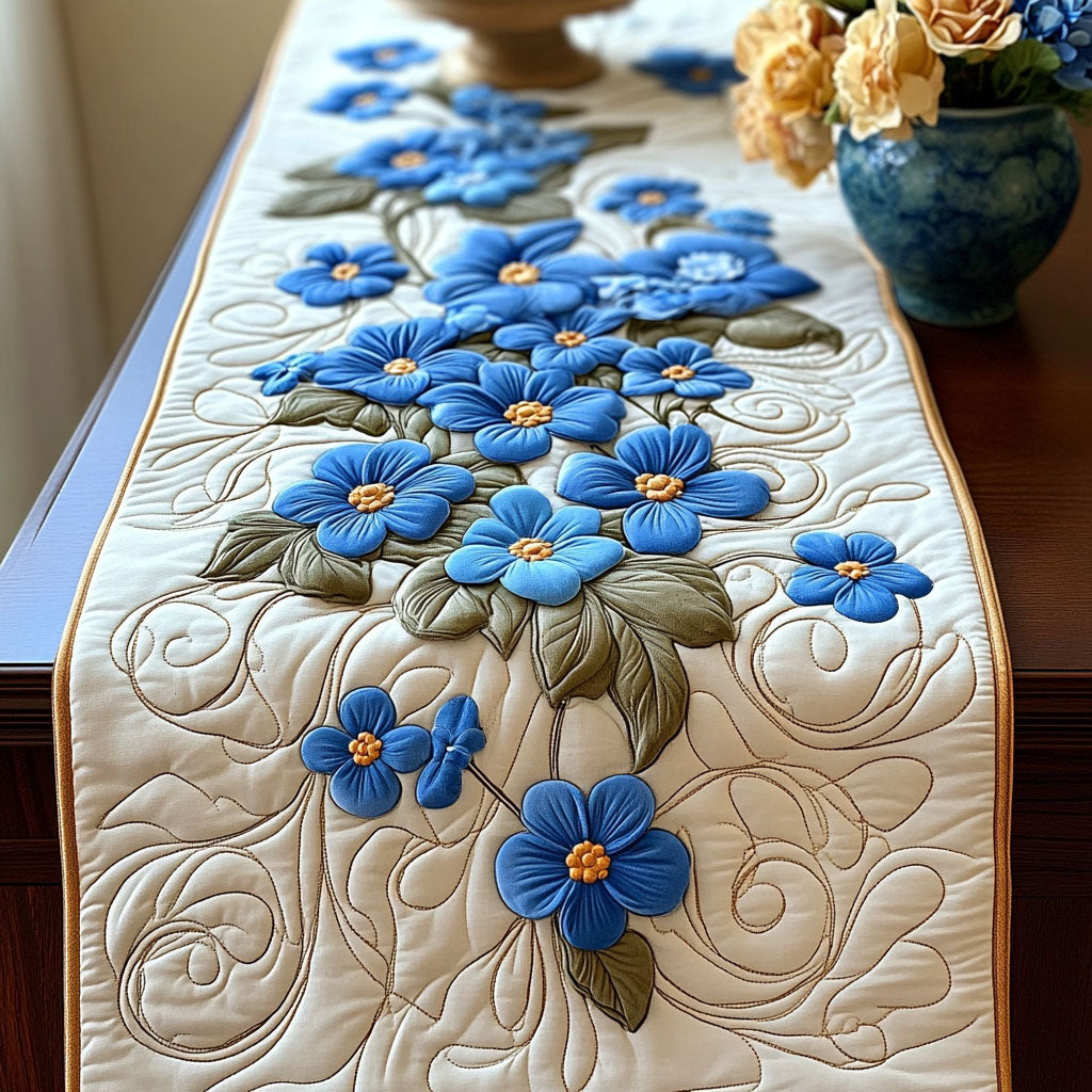 Blue Bloom Bliss Quilted Table Runner Alaska Flower Table Runner Gift Ideas For Friends