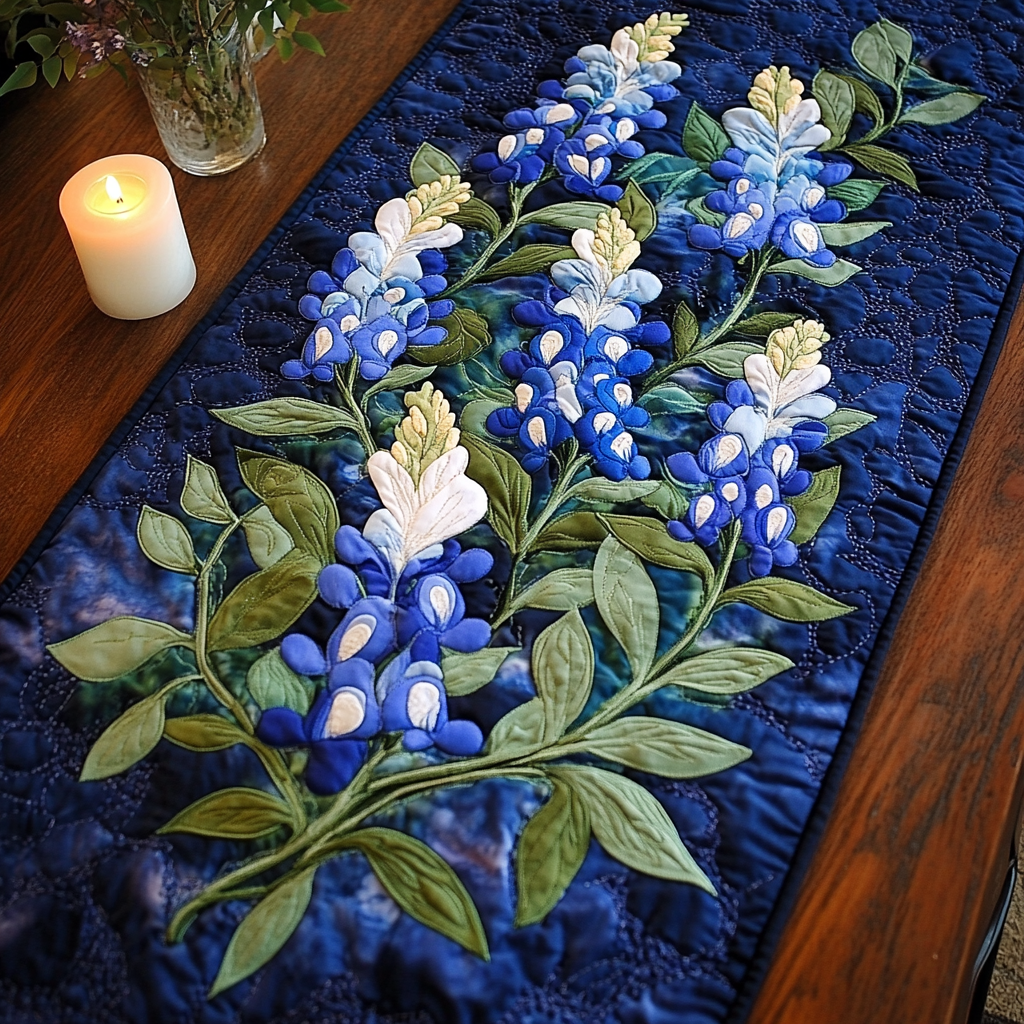 Blue Blooms Quilted Table Runner Holiday Table Runner Dad Birthday Gifts