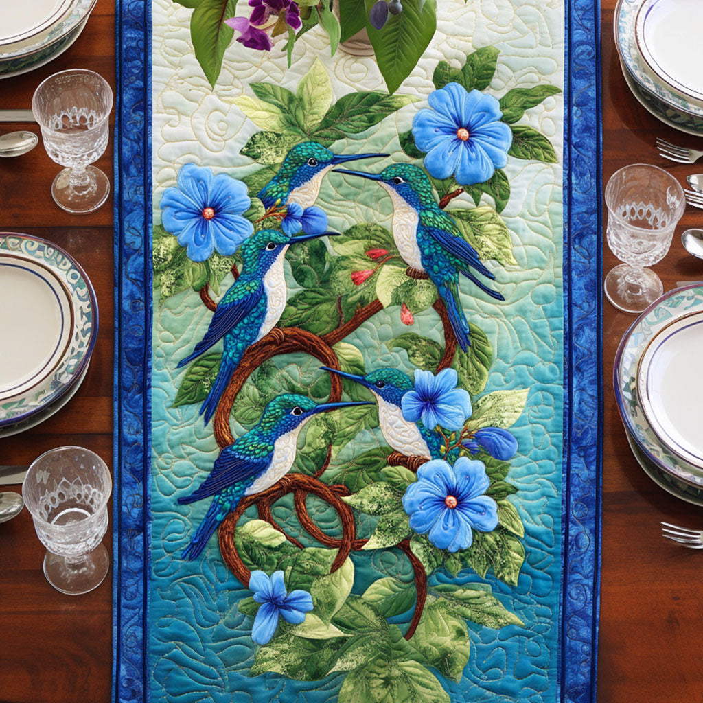 Blue Blossom Dance Quilted Table Runner Dining Table Decor Ideas Cool Hummingbird Gifts