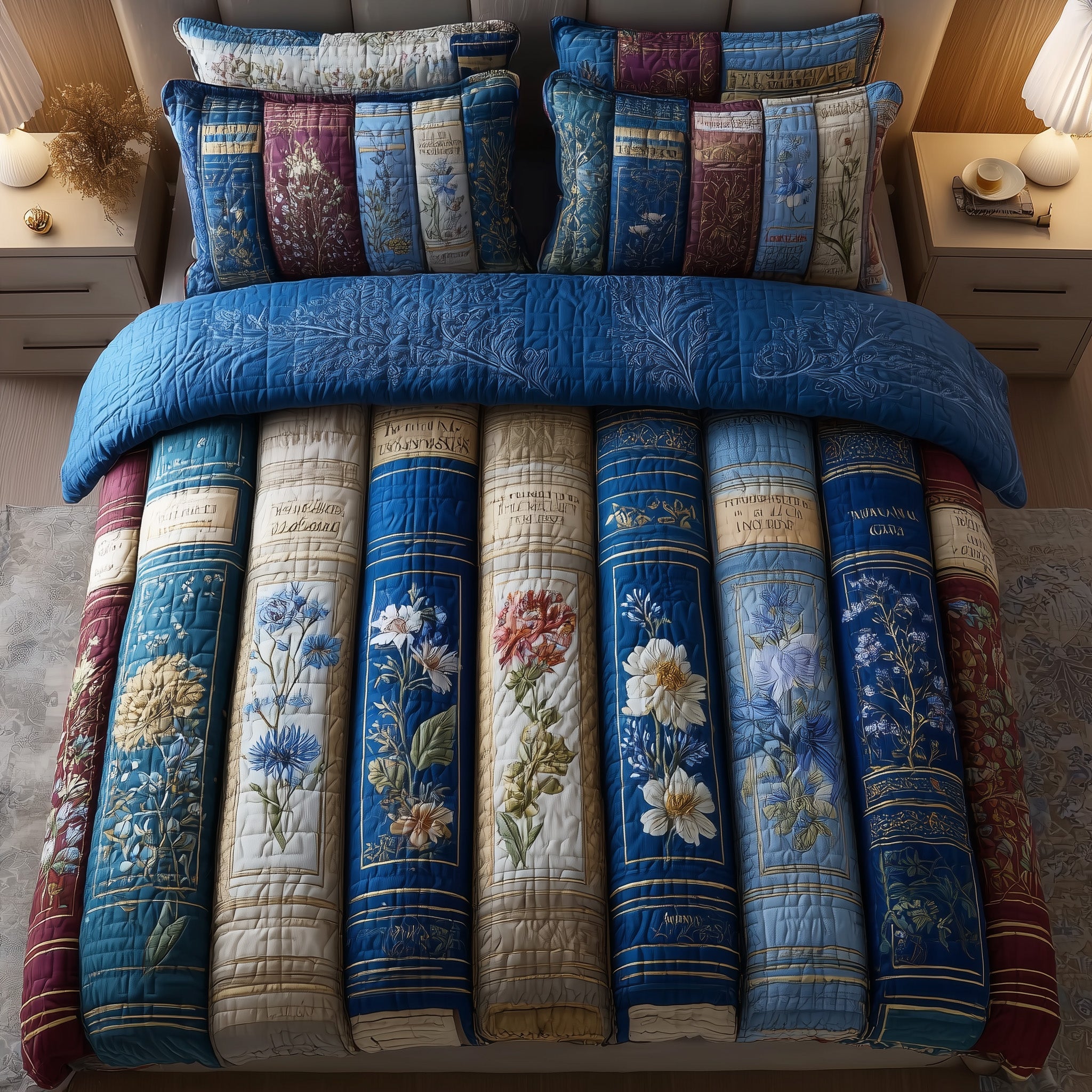 Blue Bookish Duvet Cover Set Summer Merch Vibes