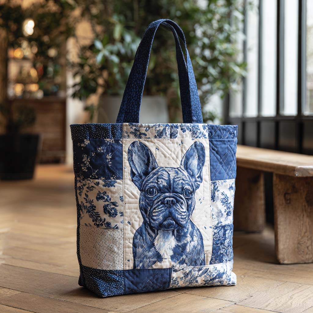 Blue Bulldog Charm Quilted Tote Bag Gifts For People With Dogs