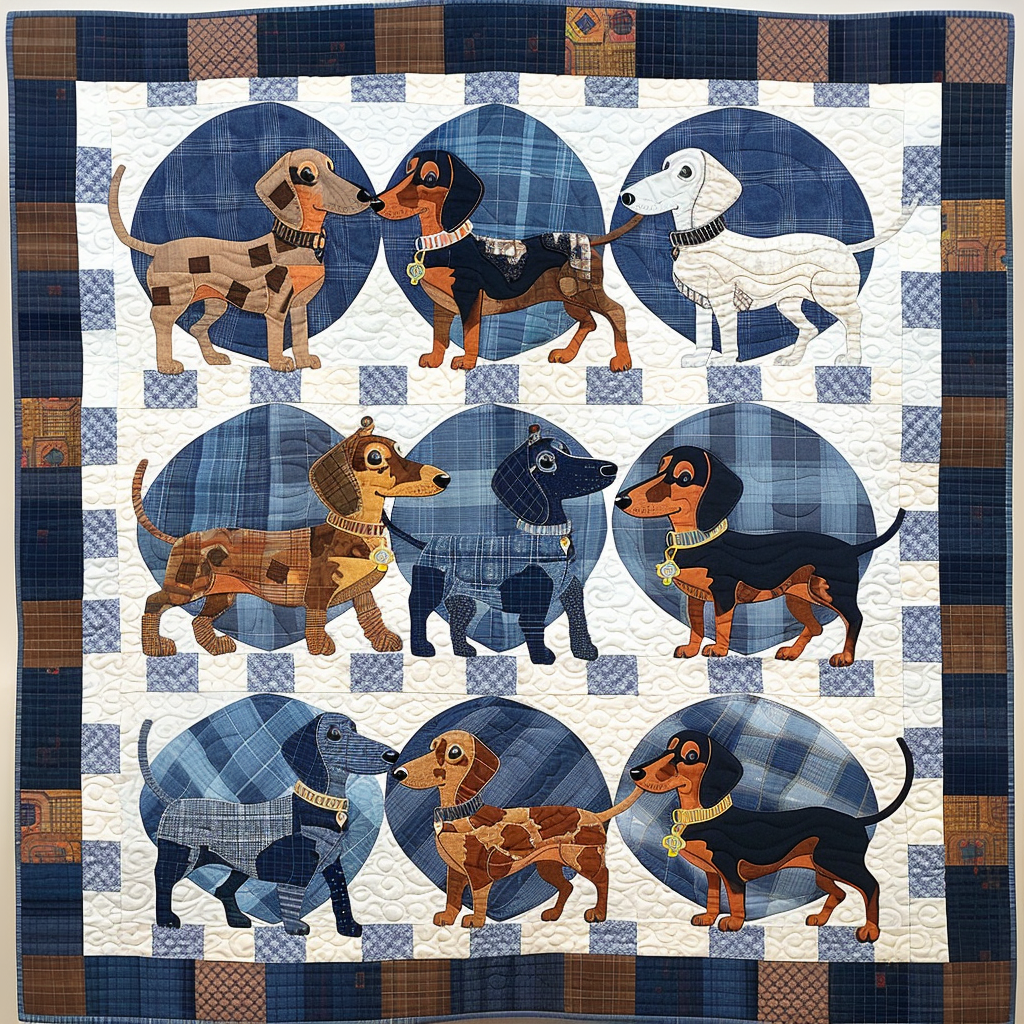Blue Charming Dachshund Quilted Blanket Christmas Gifts For Friends