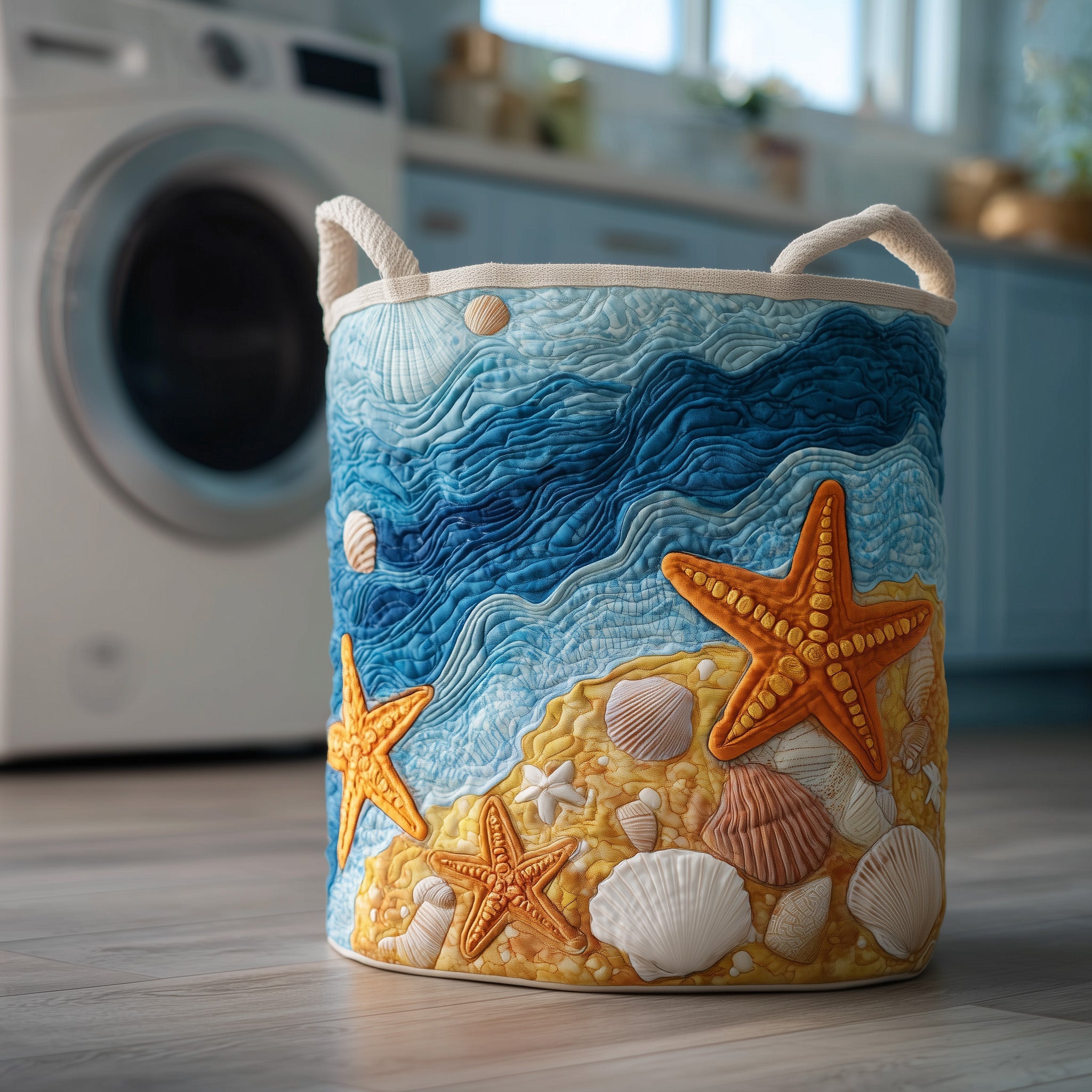 Blue Coast Quilted Laundry Basket Foldable Clothes Basket Storage Unique Gifts For Starfish Fans